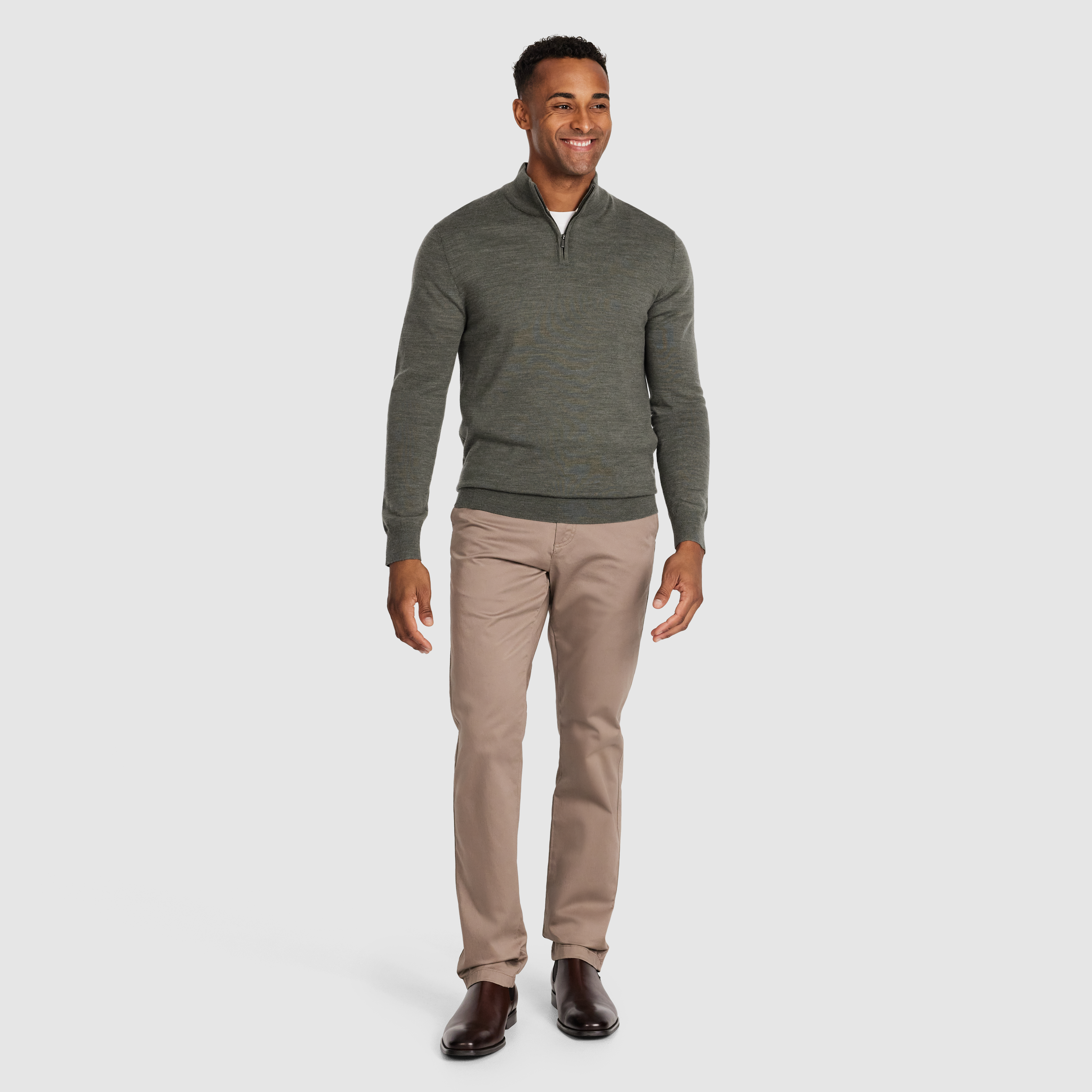 Khaki Asher Merino Wool Zip Knit