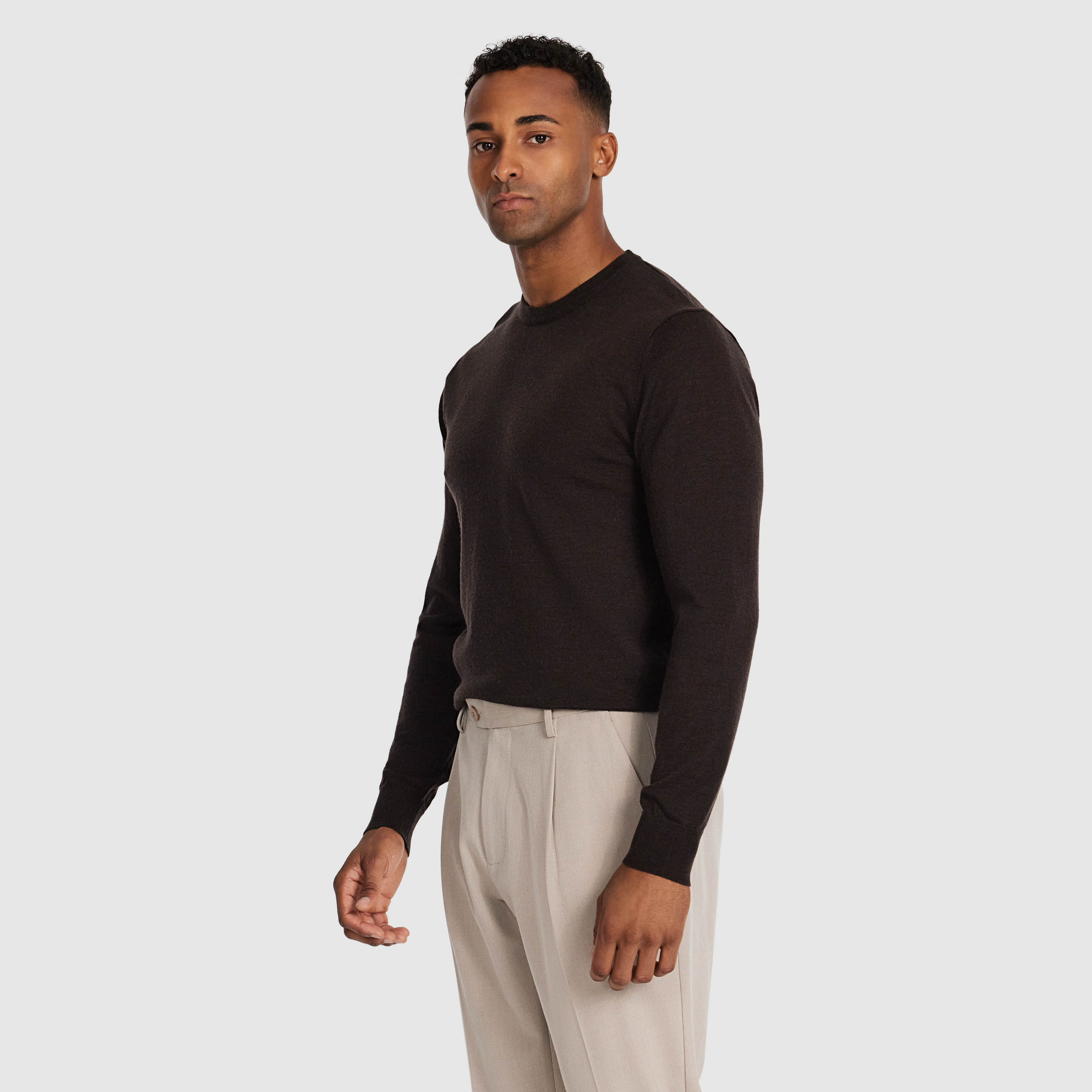 Chocolate Wesley Merino Wool Crew Knit