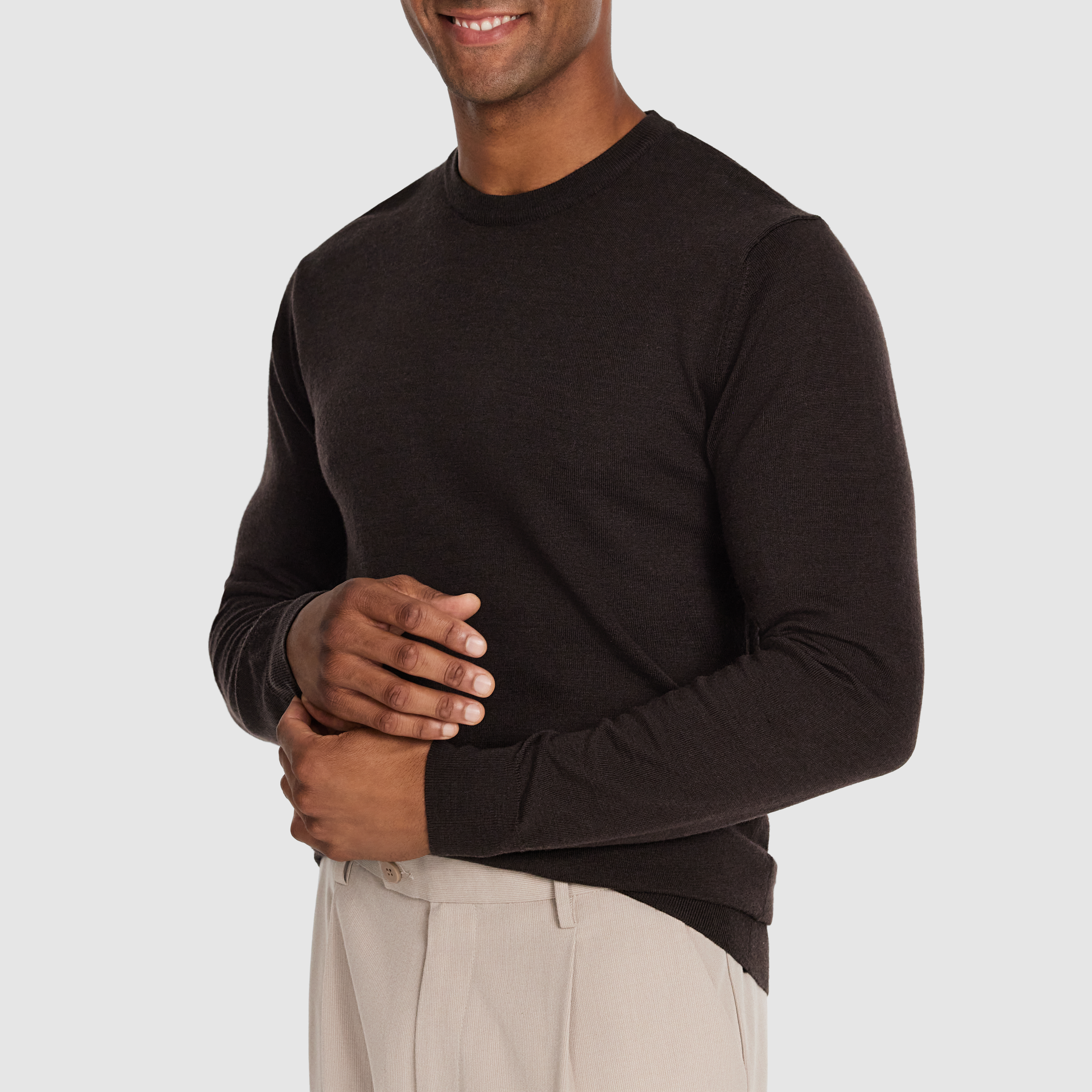 Chocolate Wesley Merino Wool Crew Knit