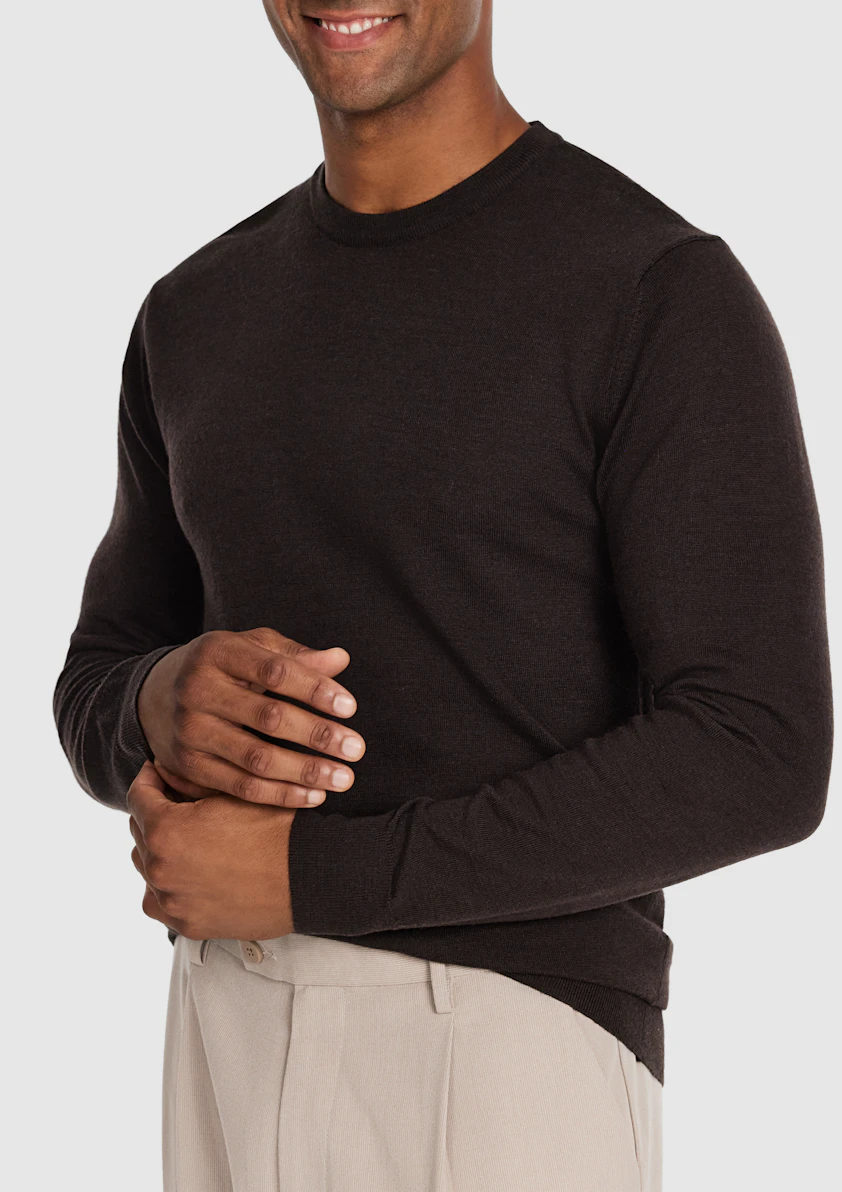 Chocolate Wesley Merino Wool Crew Knit