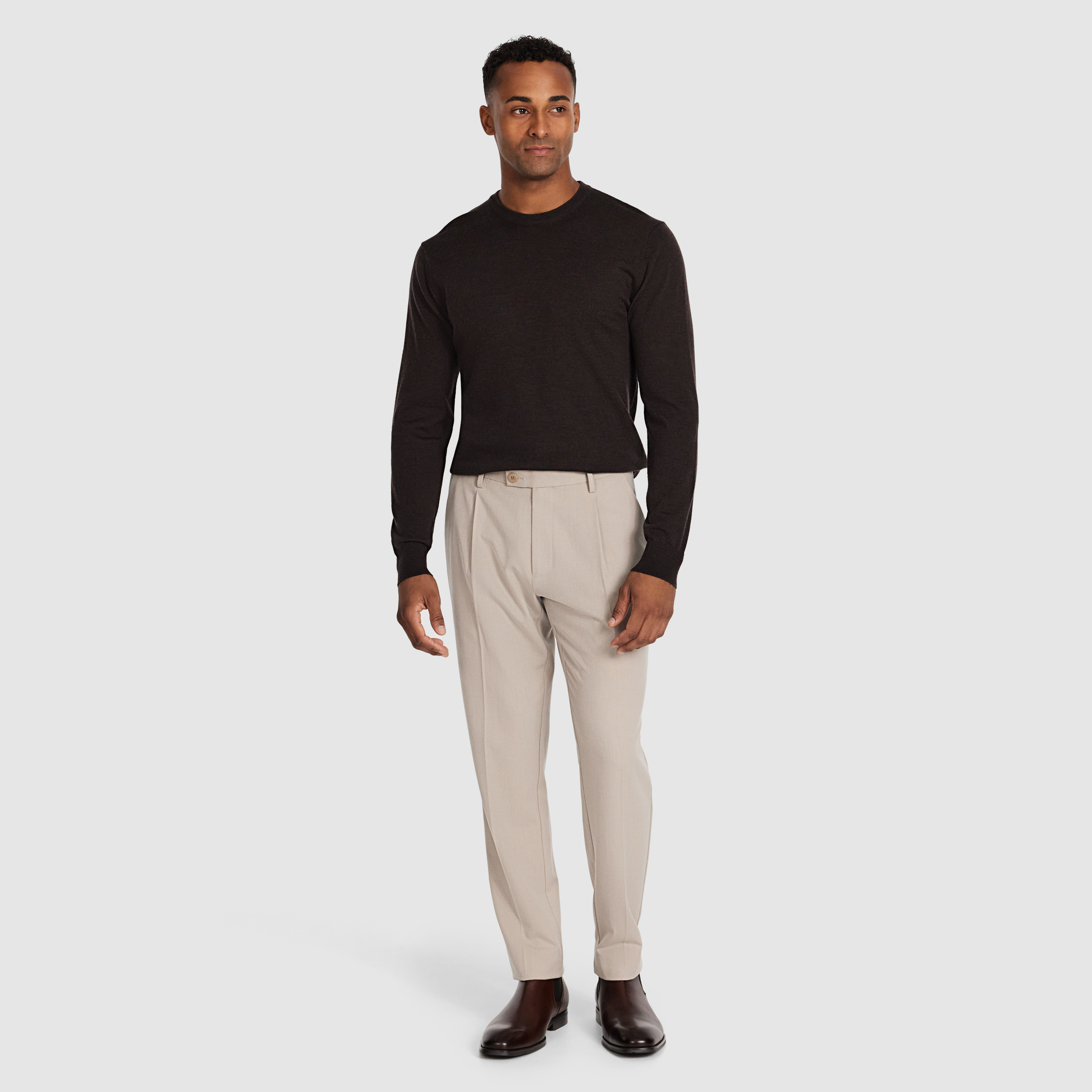 Chocolate Wesley Merino Wool Crew Knit