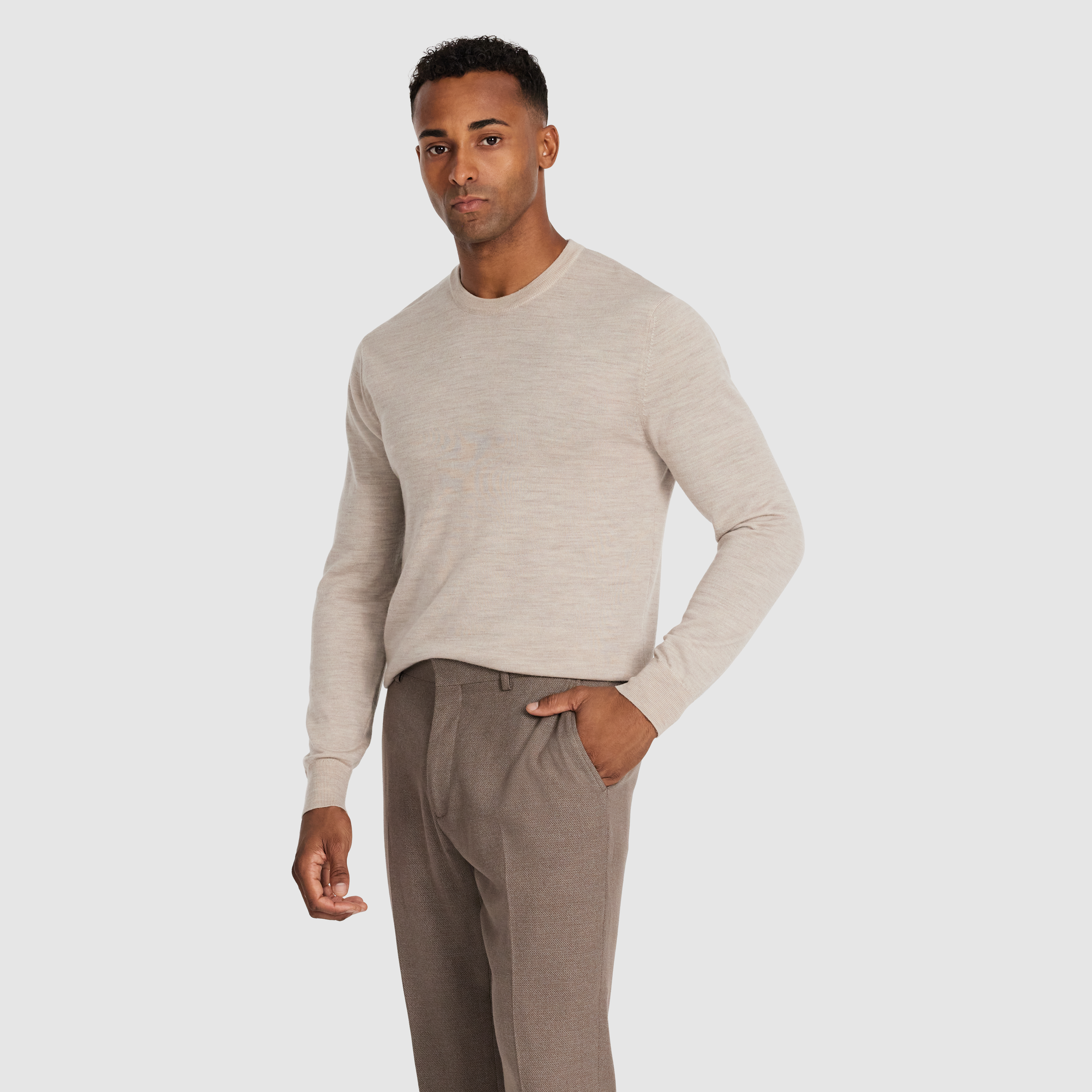 Natural Wesley Merino Wool Crew Knit