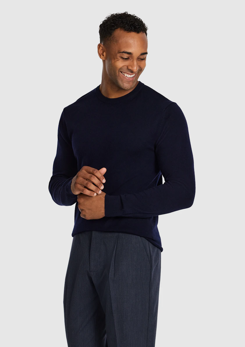 Navy Wesley Merino Wool Crew Knit
