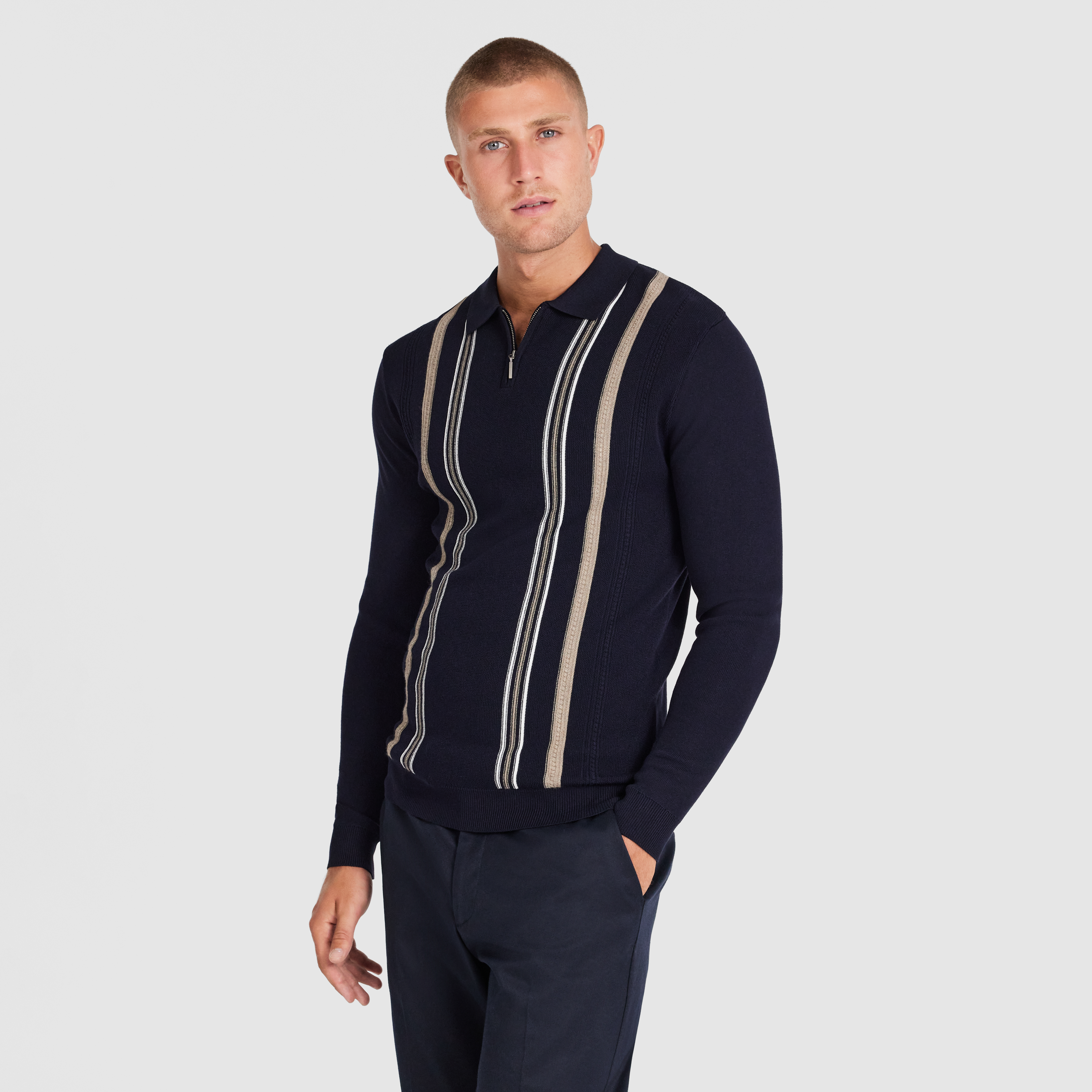 Navy Josiah Stripe Zip Knit
