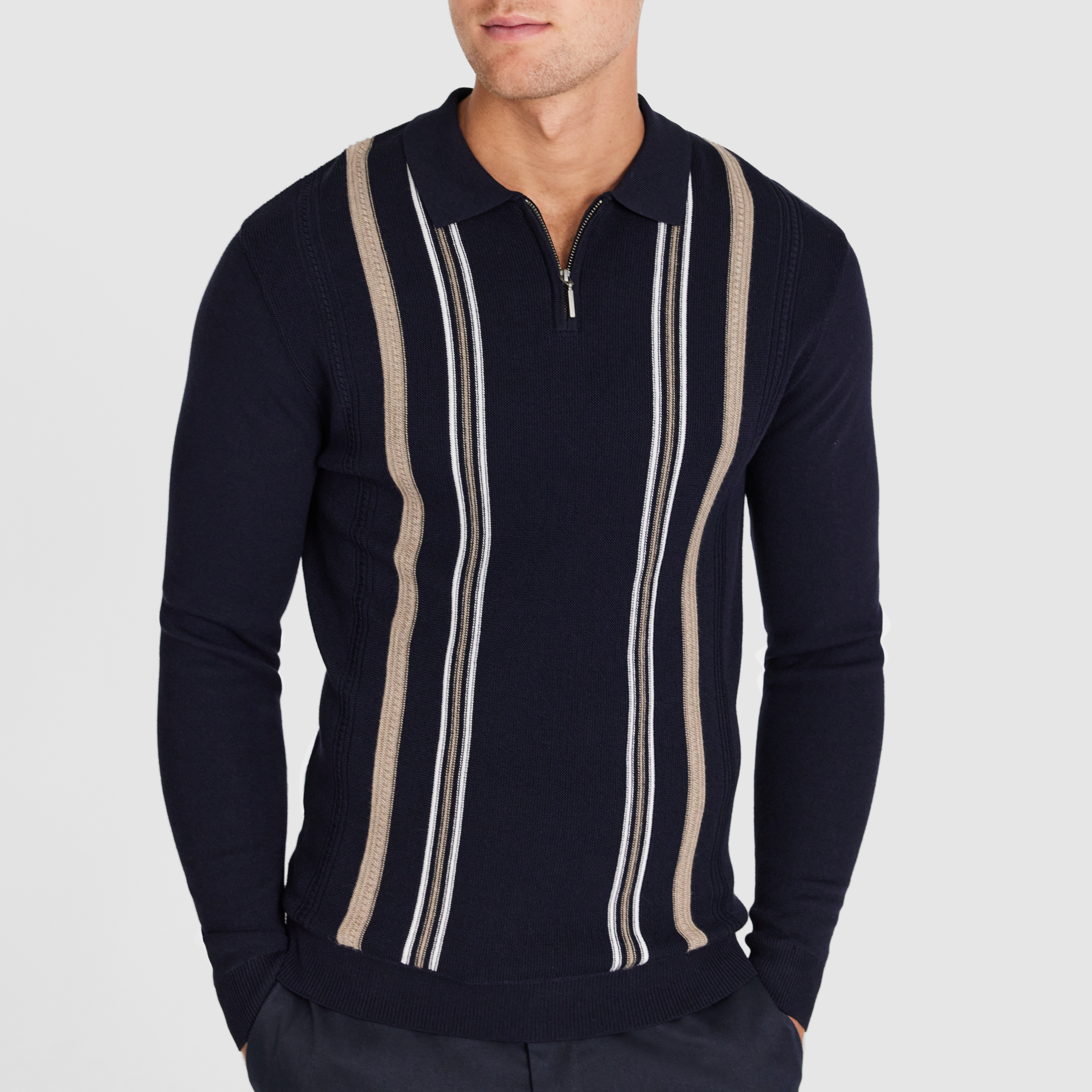Navy Josiah Stripe Zip Knit