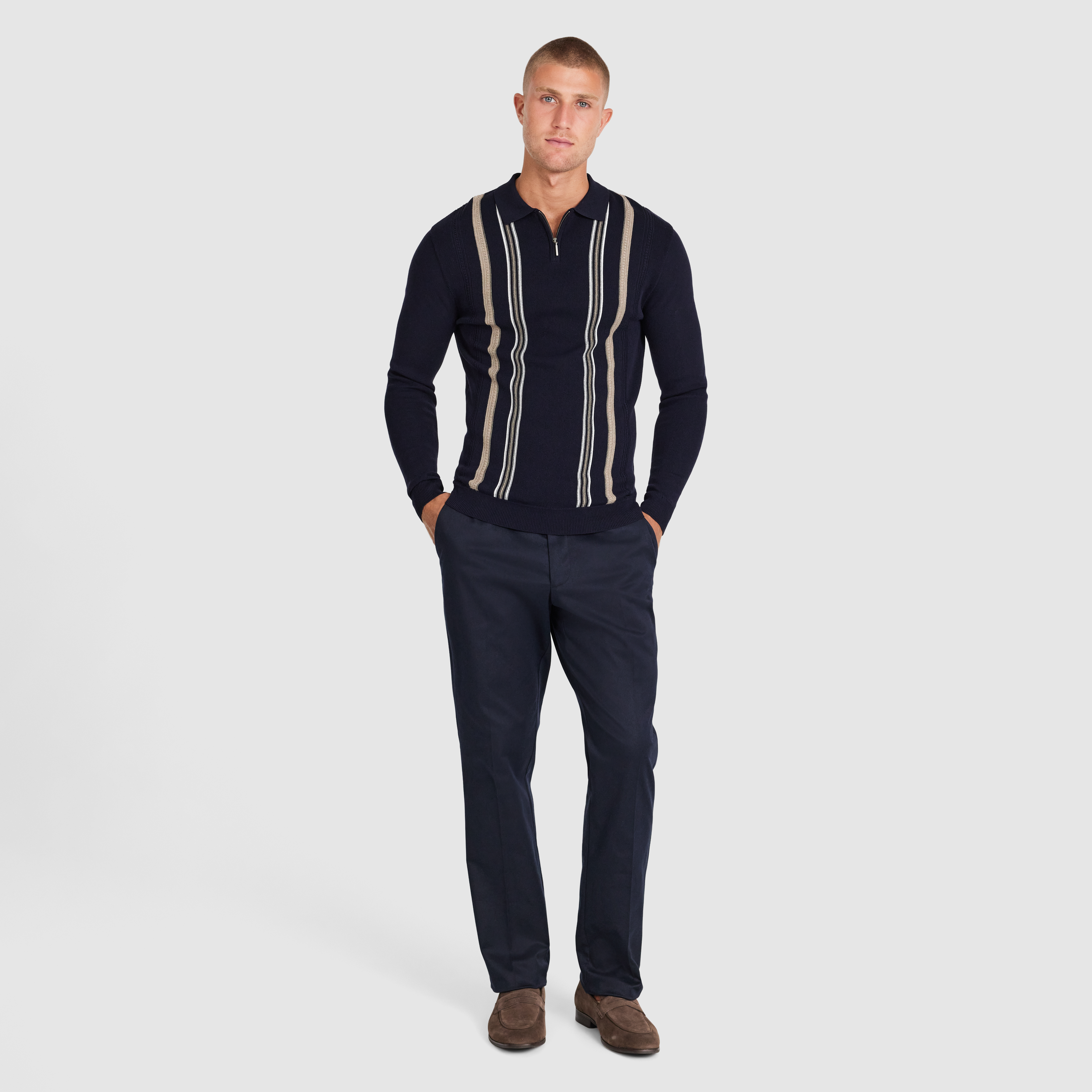 Navy Josiah Stripe Zip Knit
