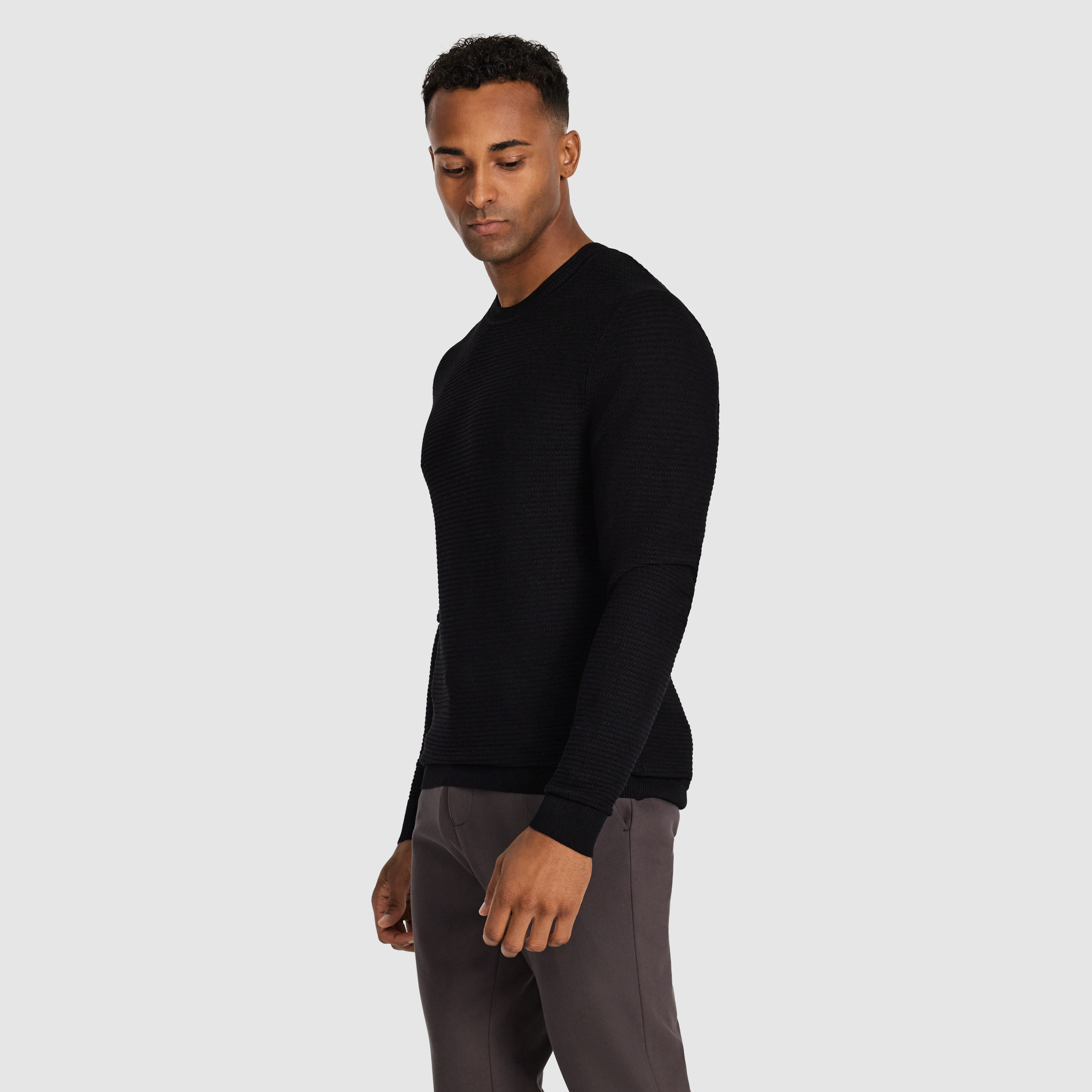 Black Cambridge Textured Crew Knit