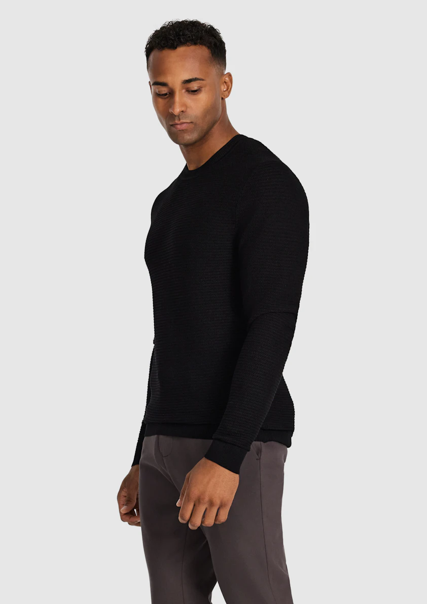 Black Cambridge Textured Crew Knit