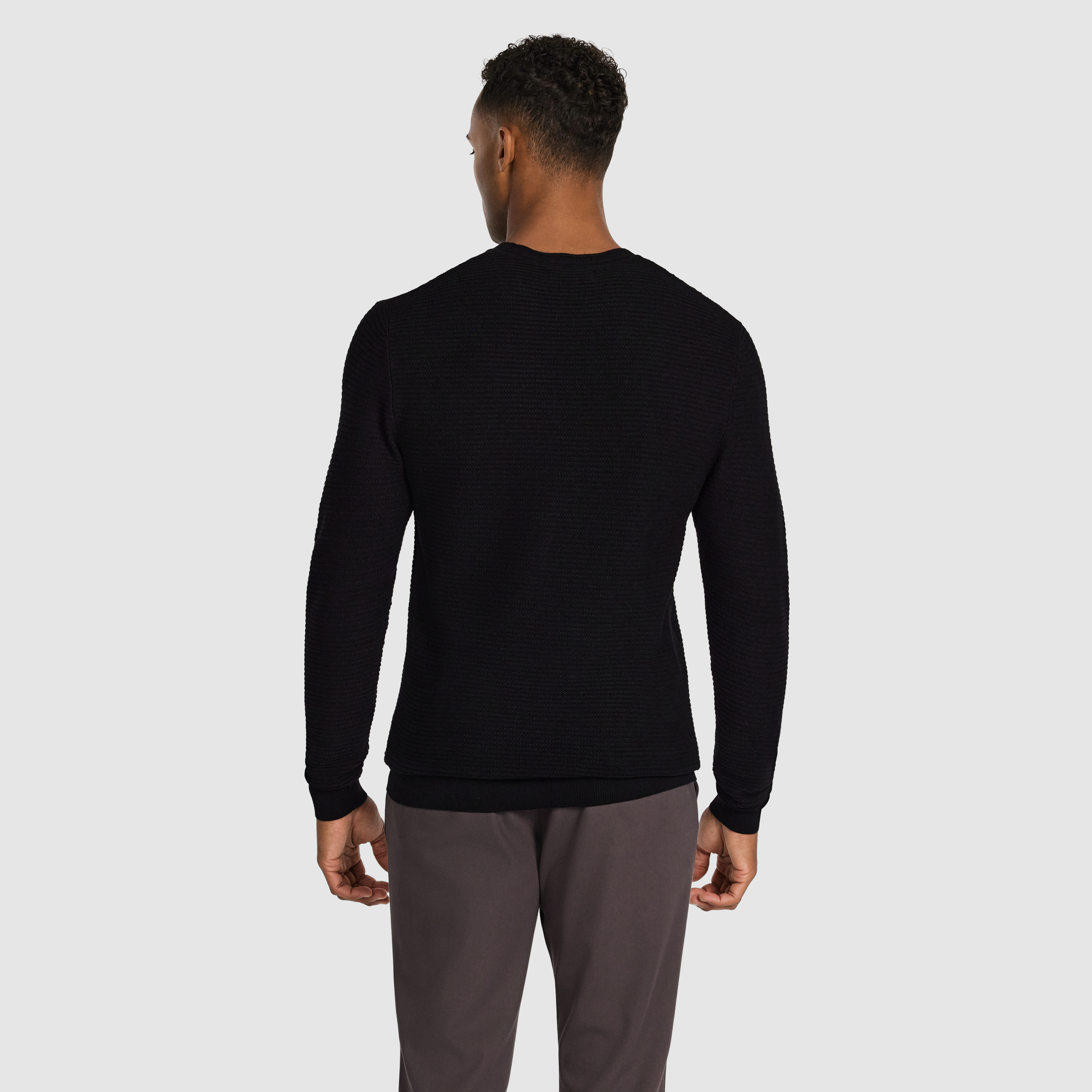 Black Cambridge Textured Crew Knit