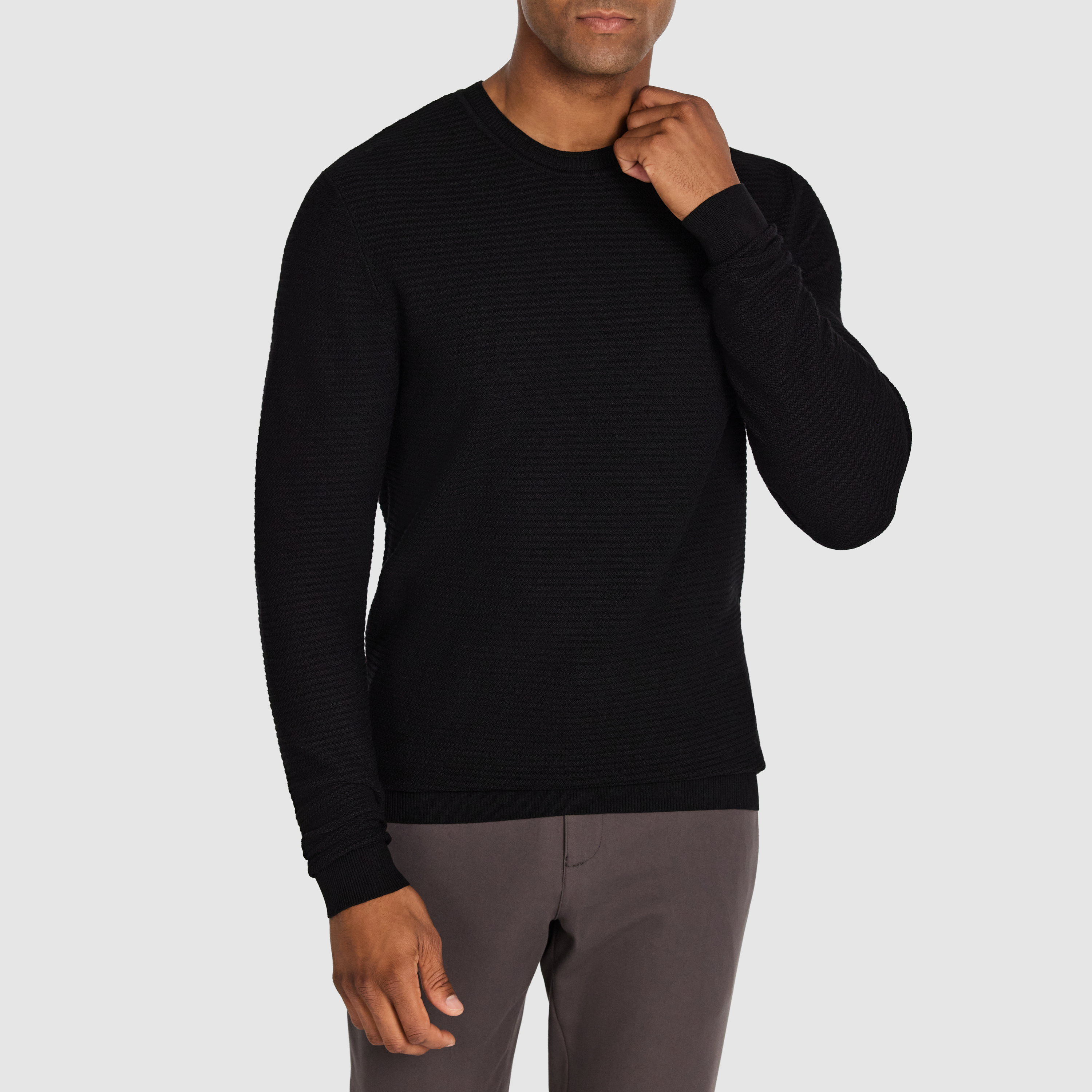 Black Cambridge Textured Crew Knit