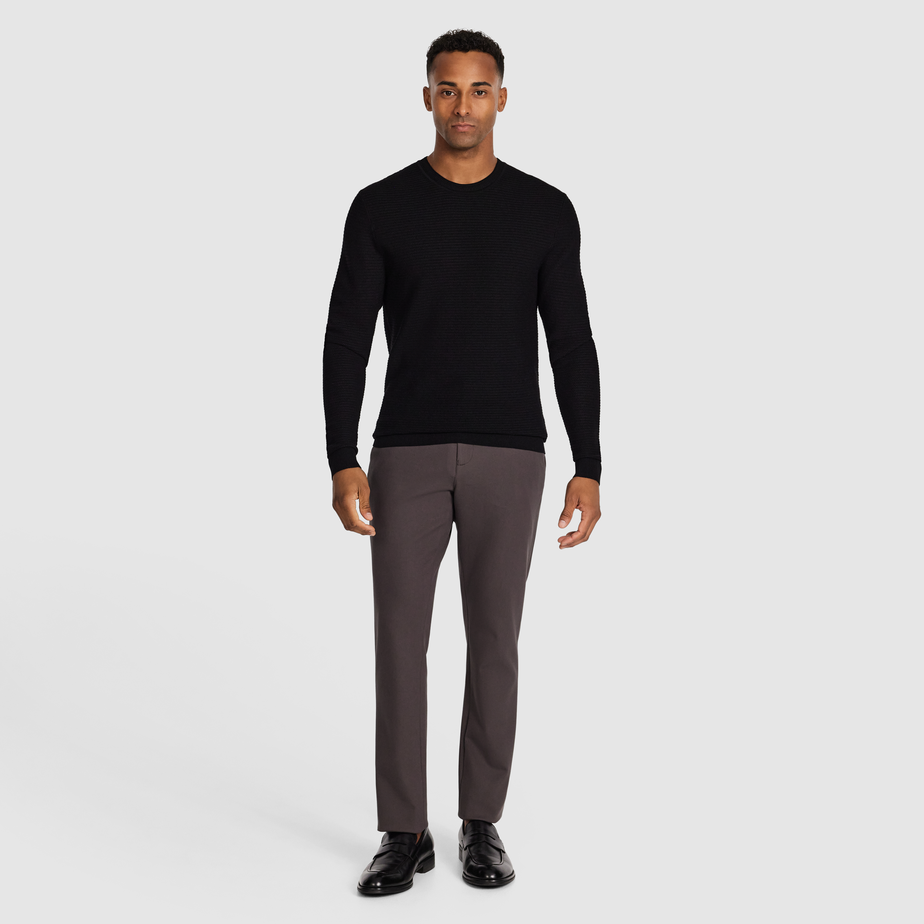Black Cambridge Textured Crew Knit