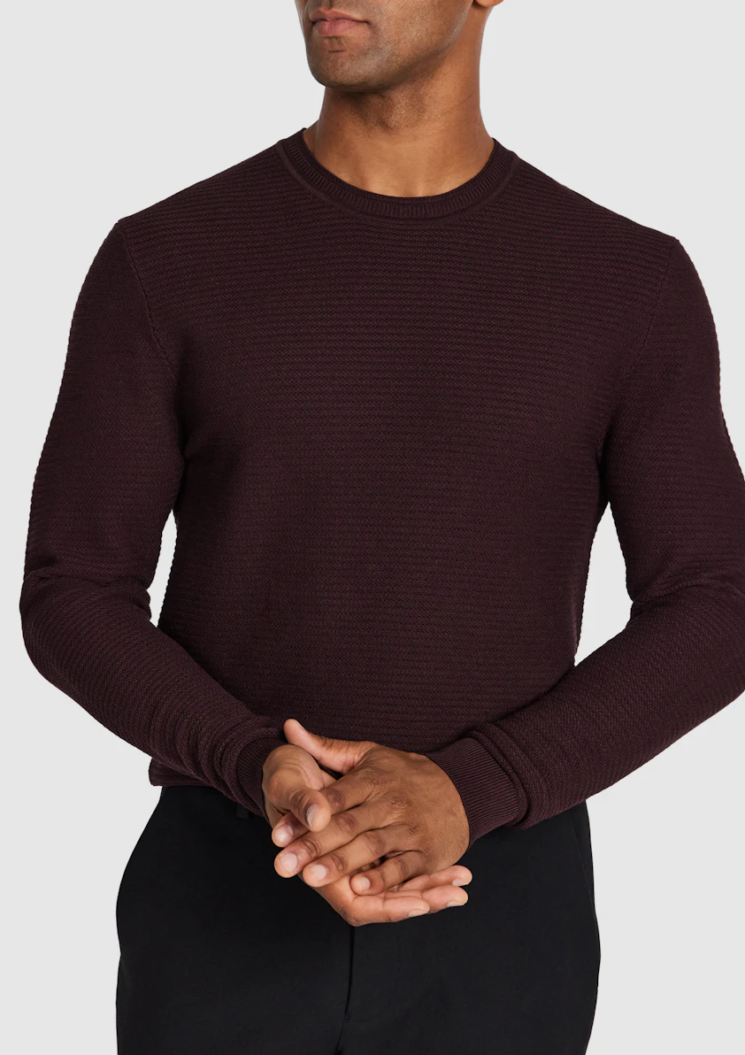 Burgundy Cambridge Textured Crew Knit