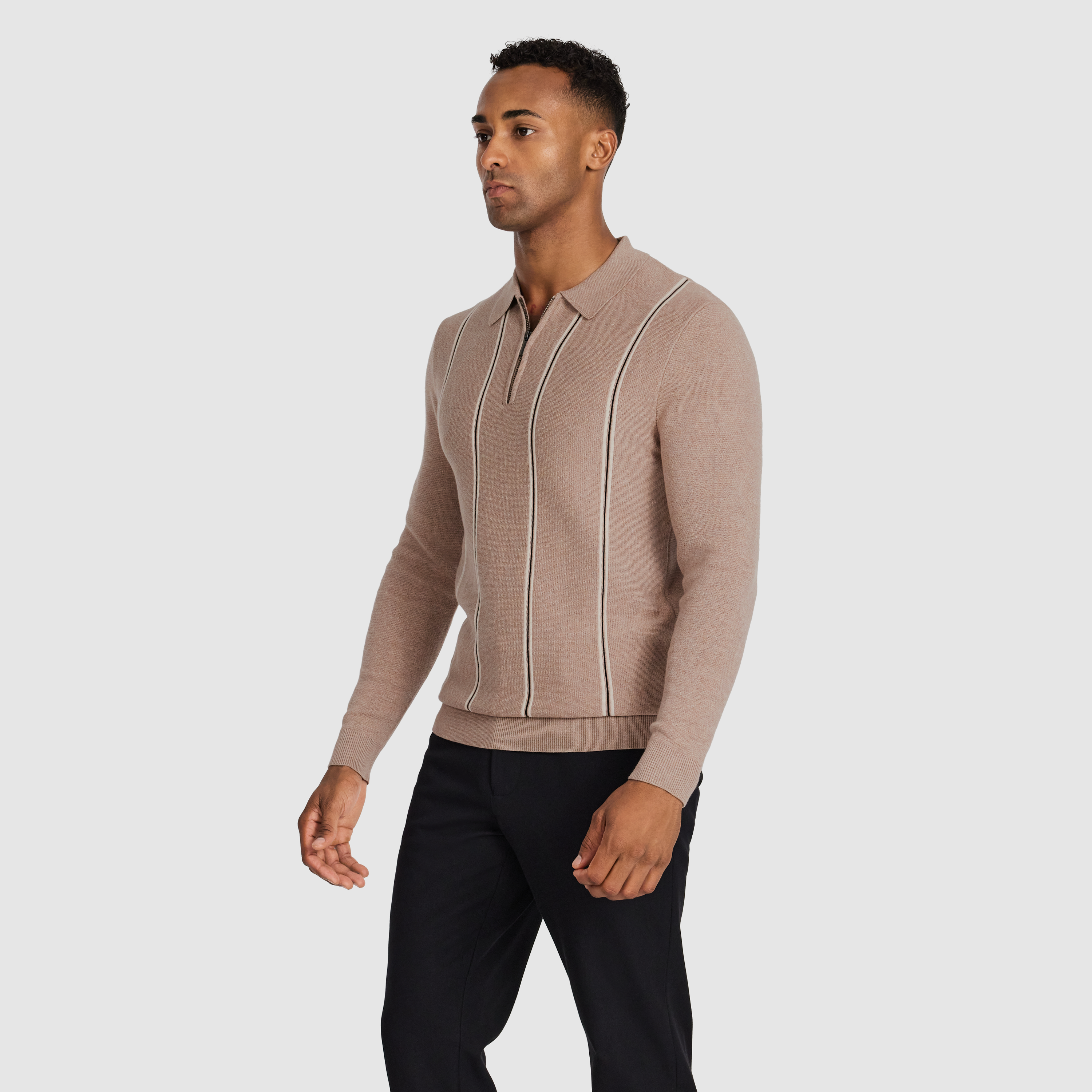 Sand Cedar Stripe Zip Knit