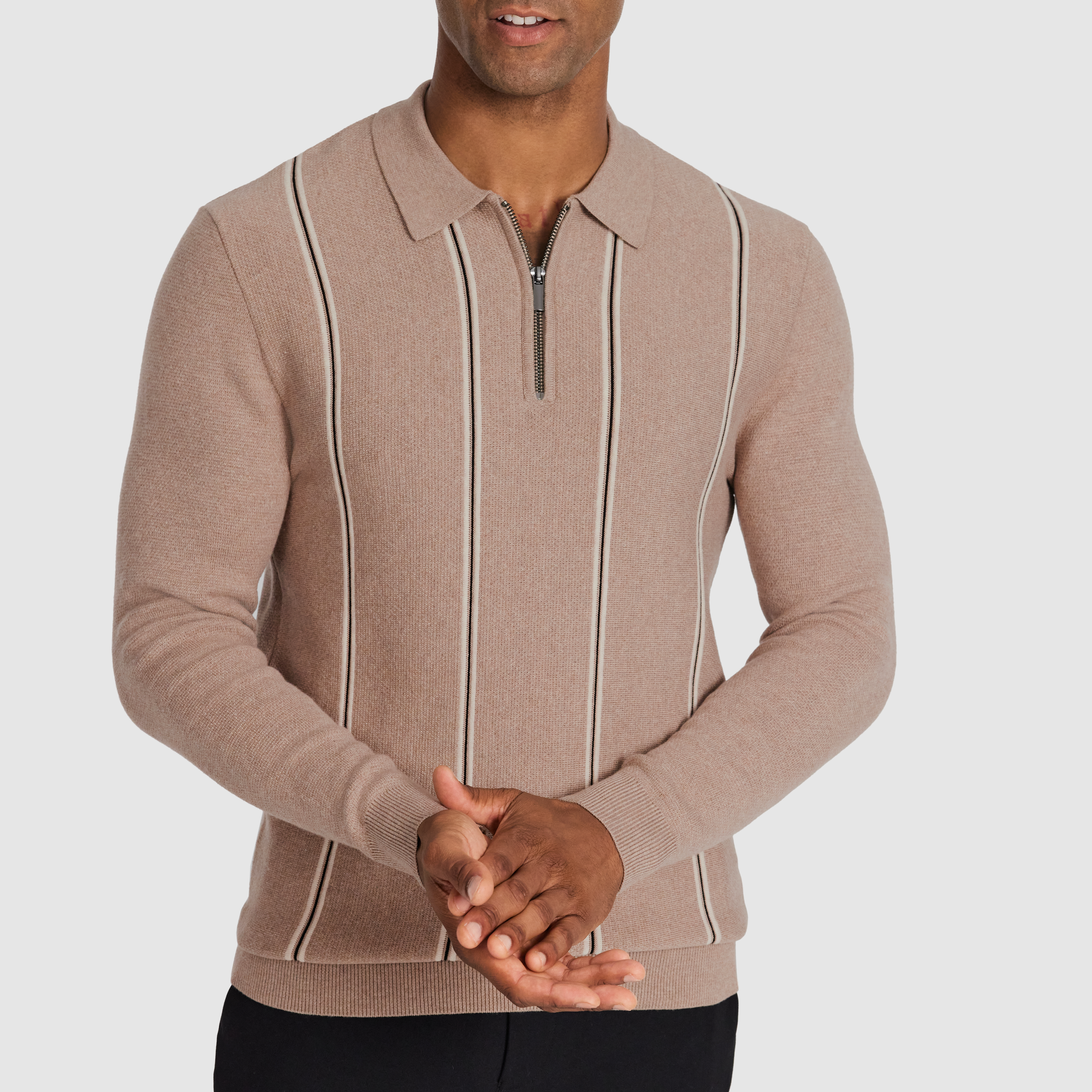 Sand Cedar Stripe Zip Knit