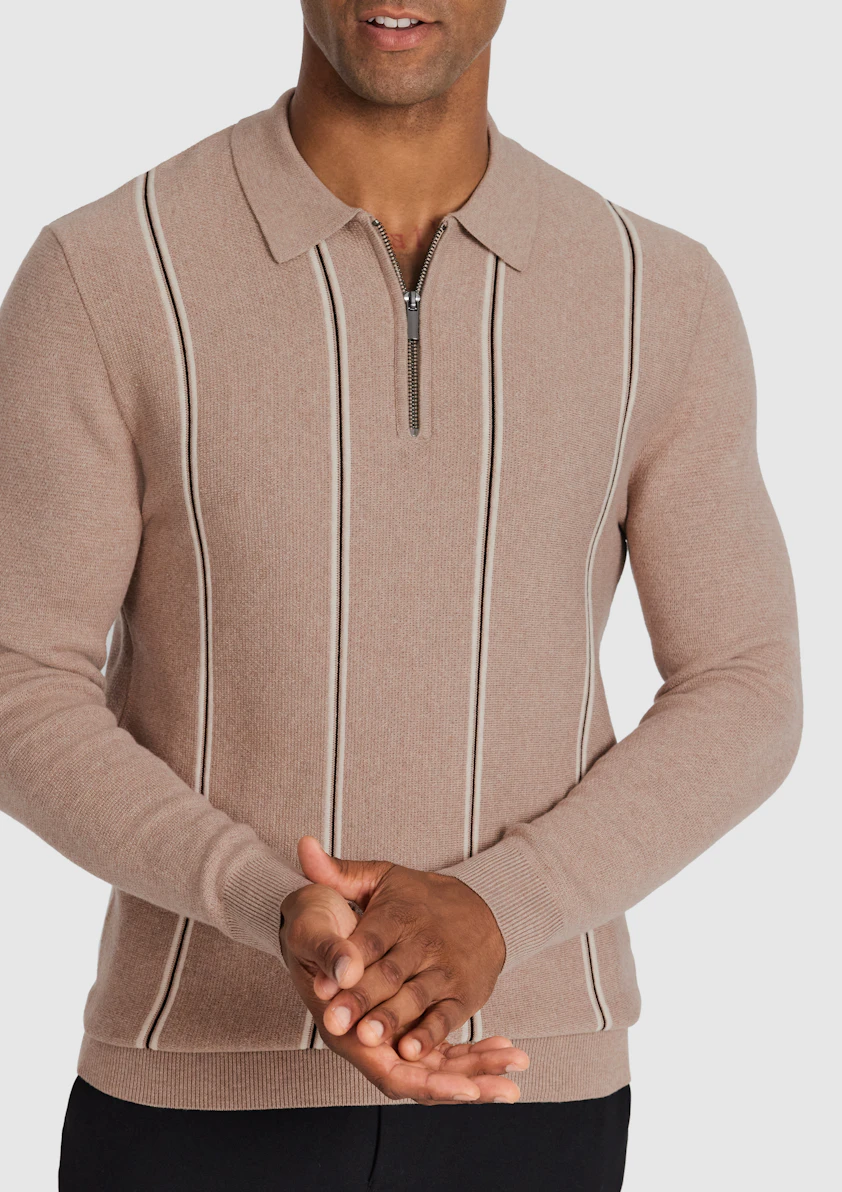 Sand Cedar Stripe Zip Knit