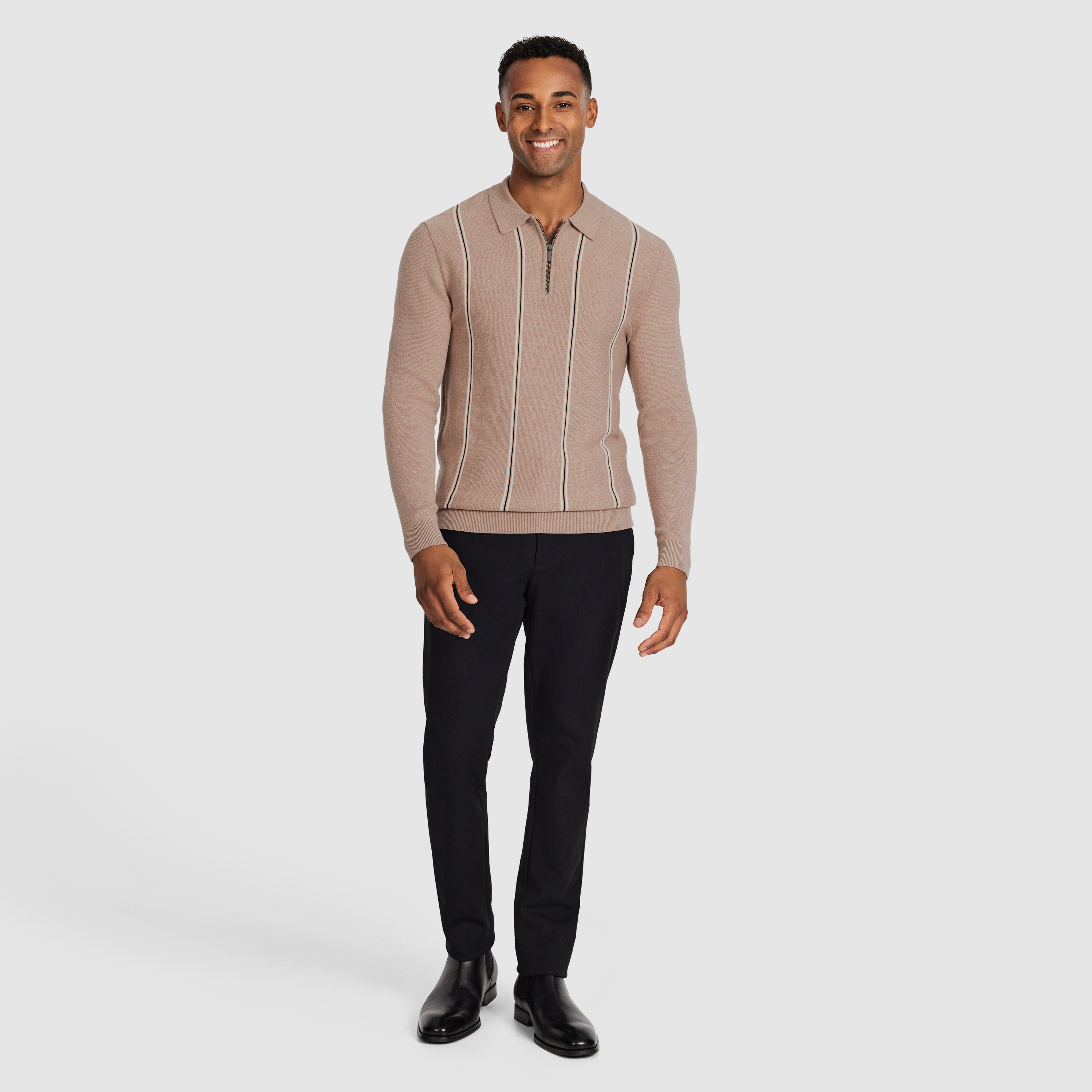 Sand Cedar Stripe Zip Knit