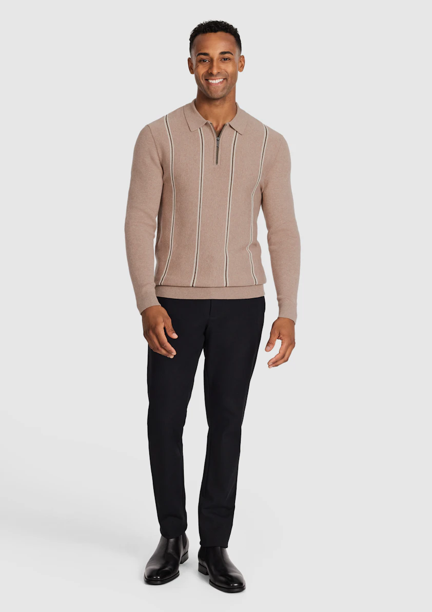 Sand Cedar Stripe Zip Knit