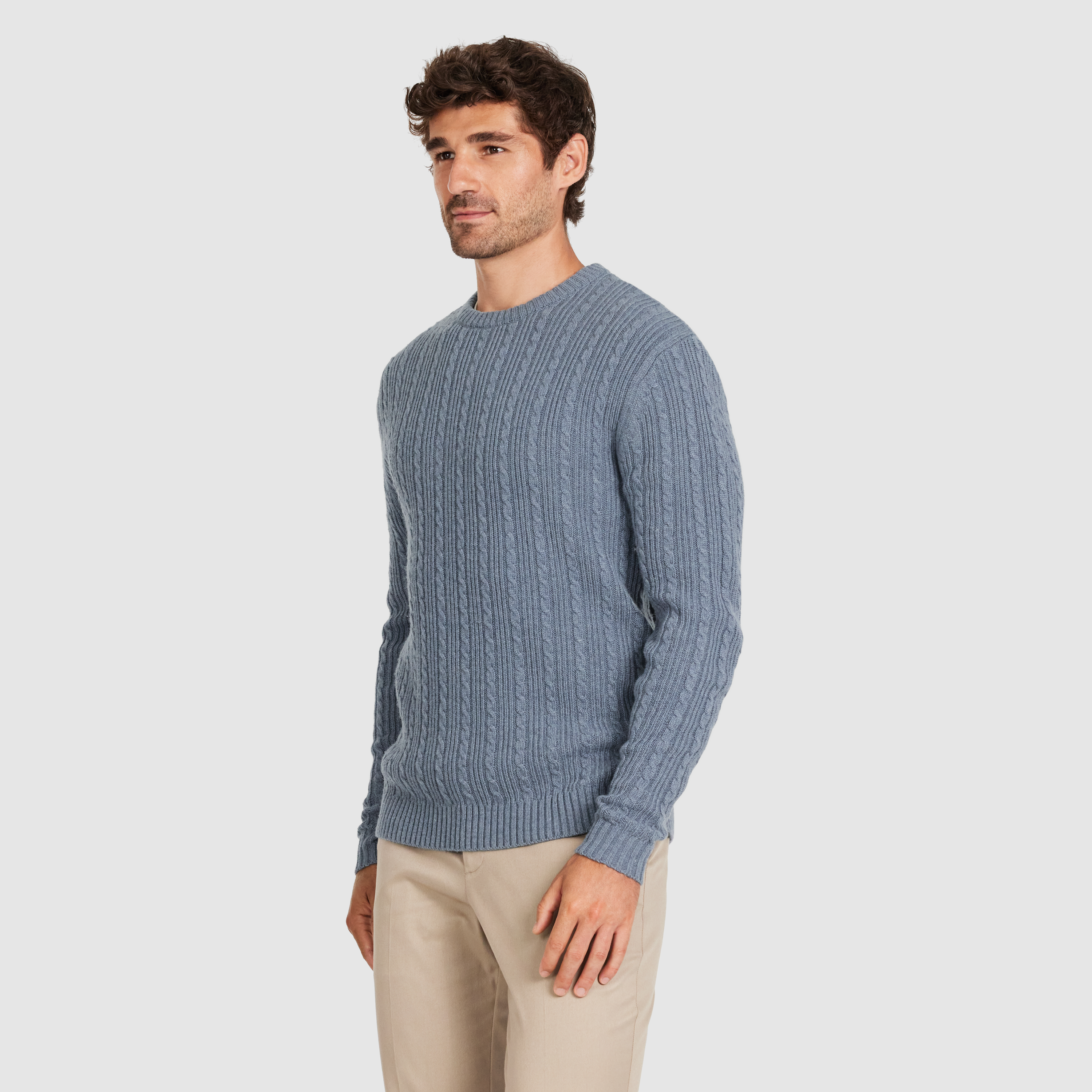Mid Blue Rupert Wool Textured Crew Knit