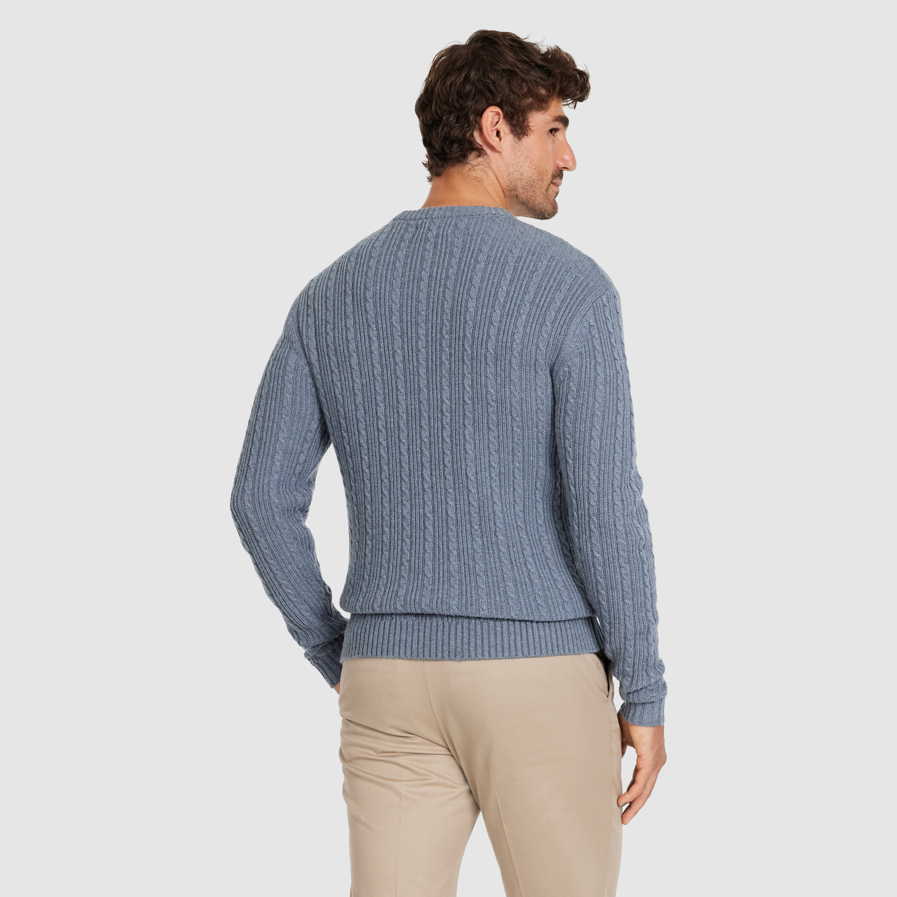 Mid Blue Rupert Wool Textured Crew Knit