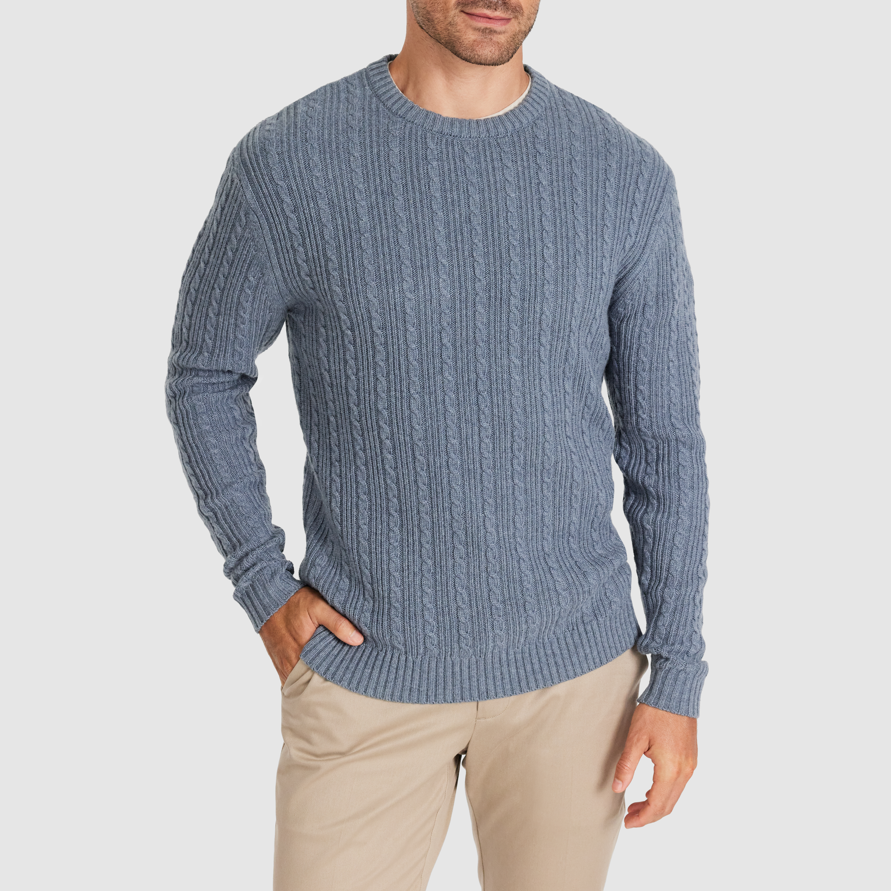 Mid Blue Rupert Wool Textured Crew Knit
