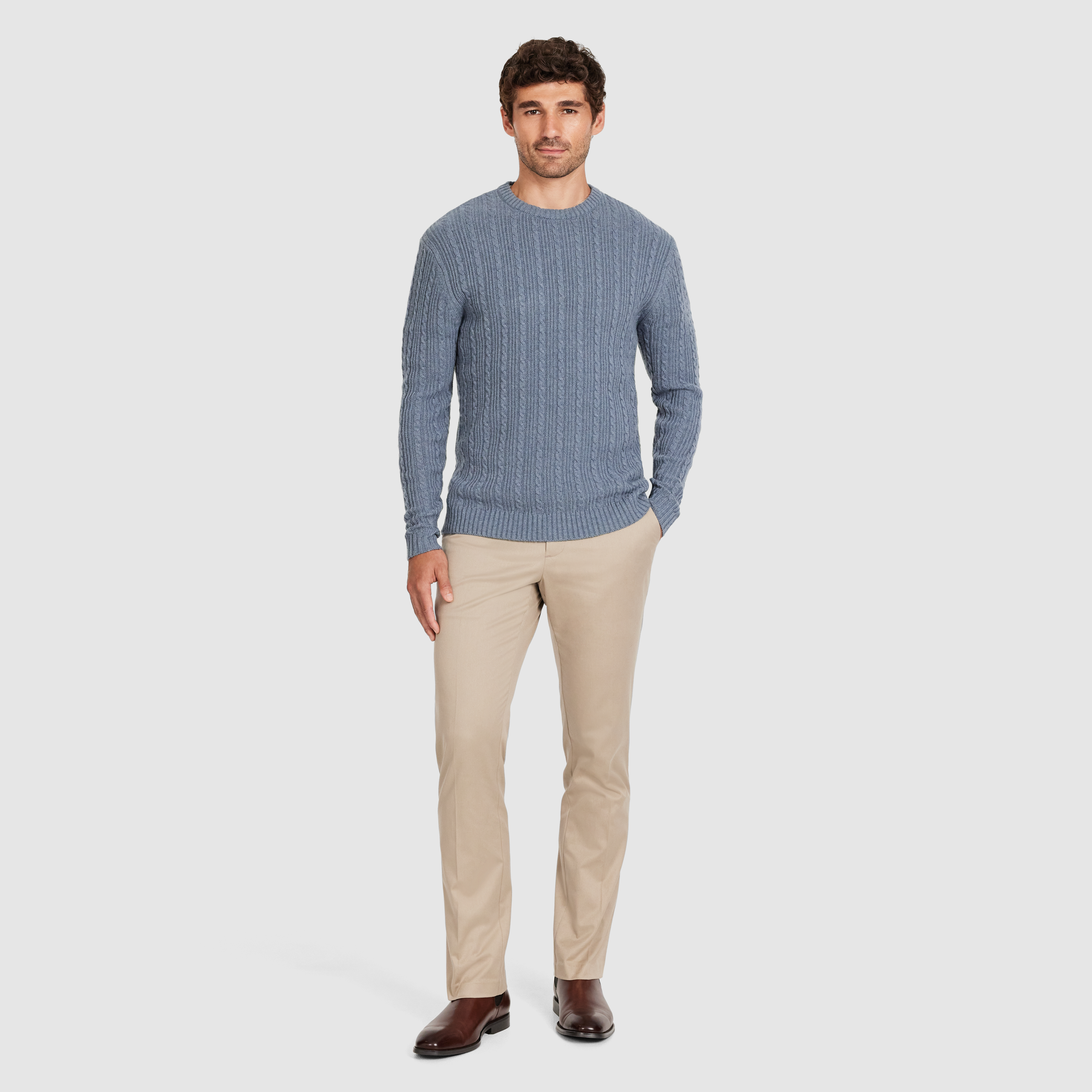 Mid Blue Rupert Wool Textured Crew Knit