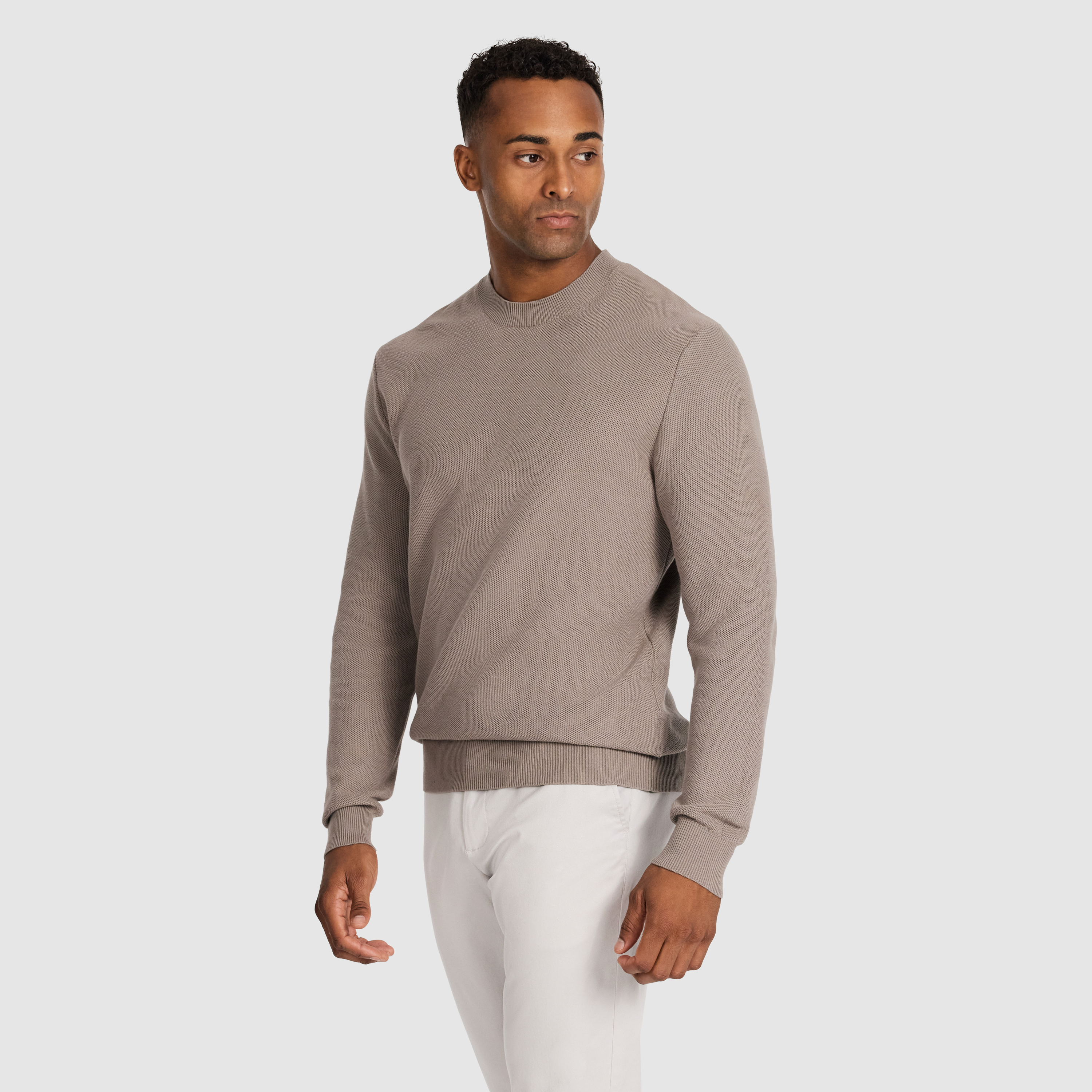 Latte Idris Textured Crew Knit