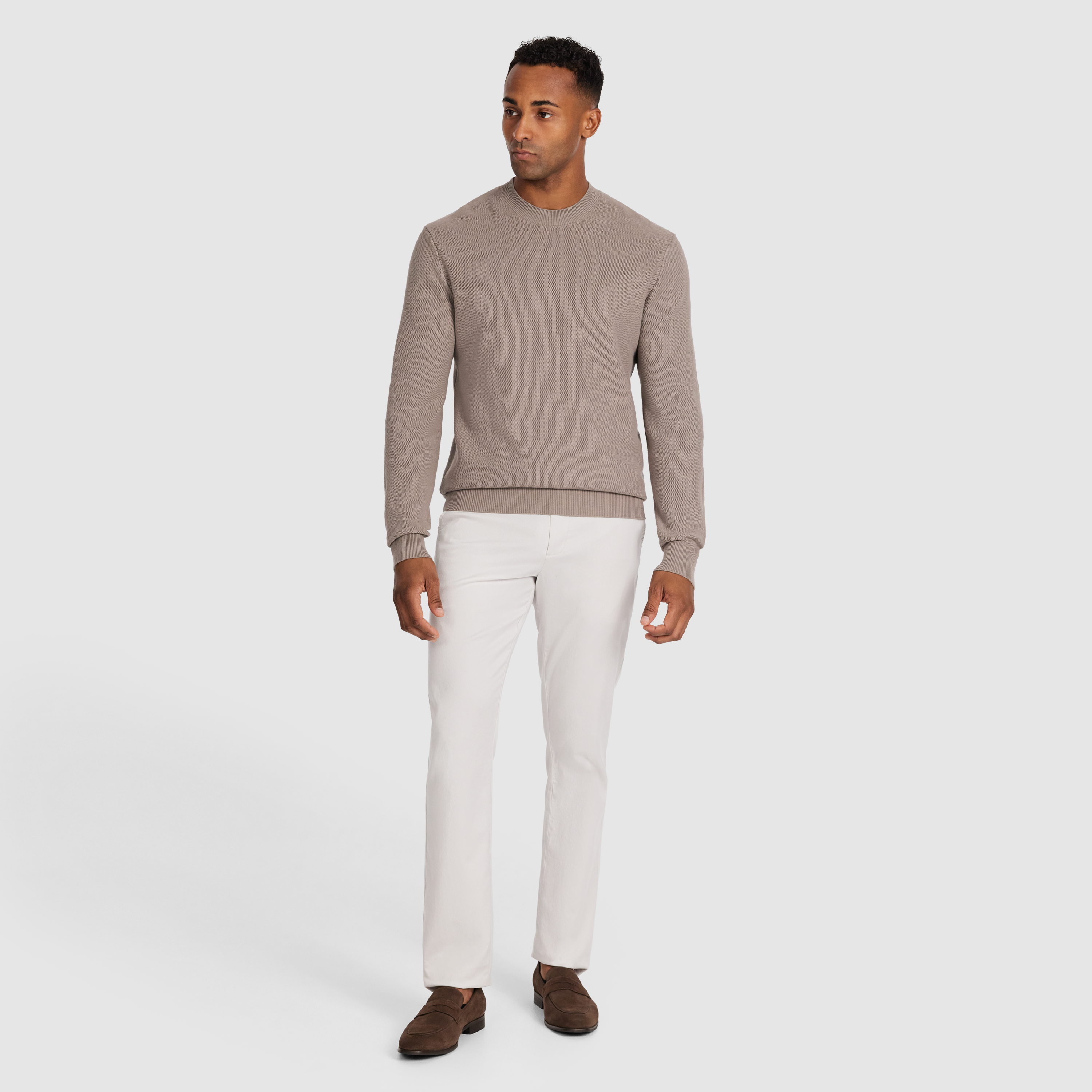 Latte Idris Textured Crew Knit