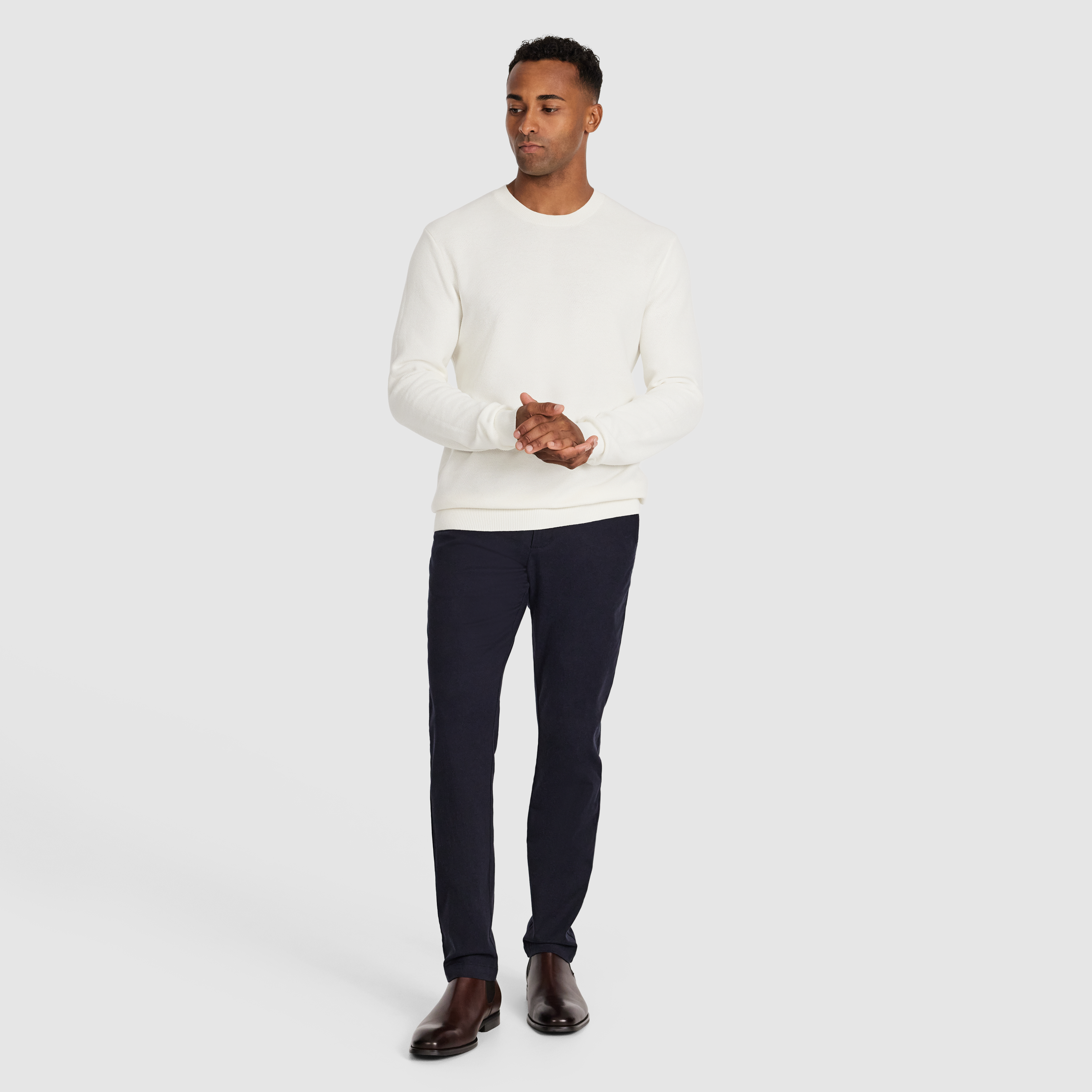 Winter White Idris Textured Crew Knit