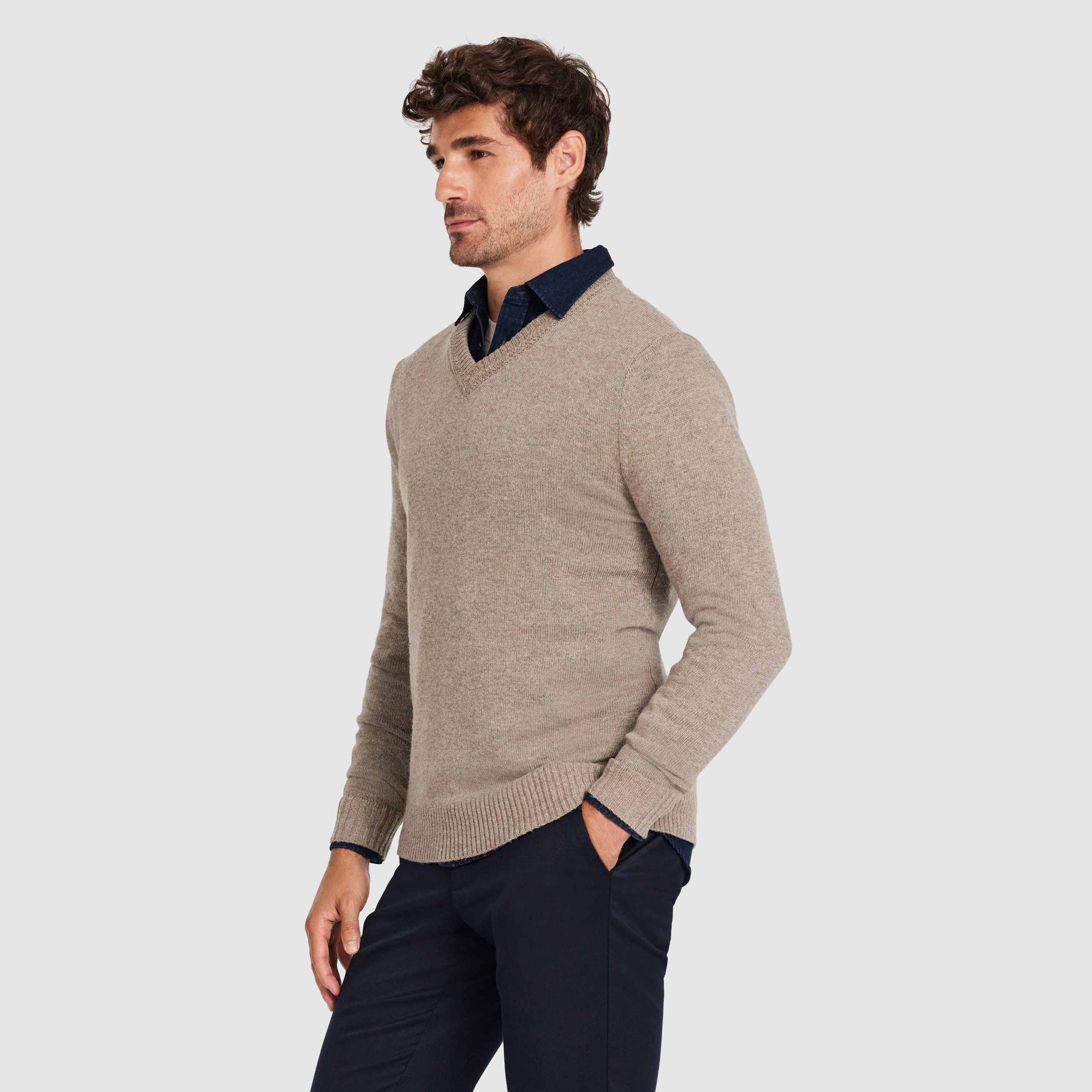 Mocha Orion Textured V Neck Knit
