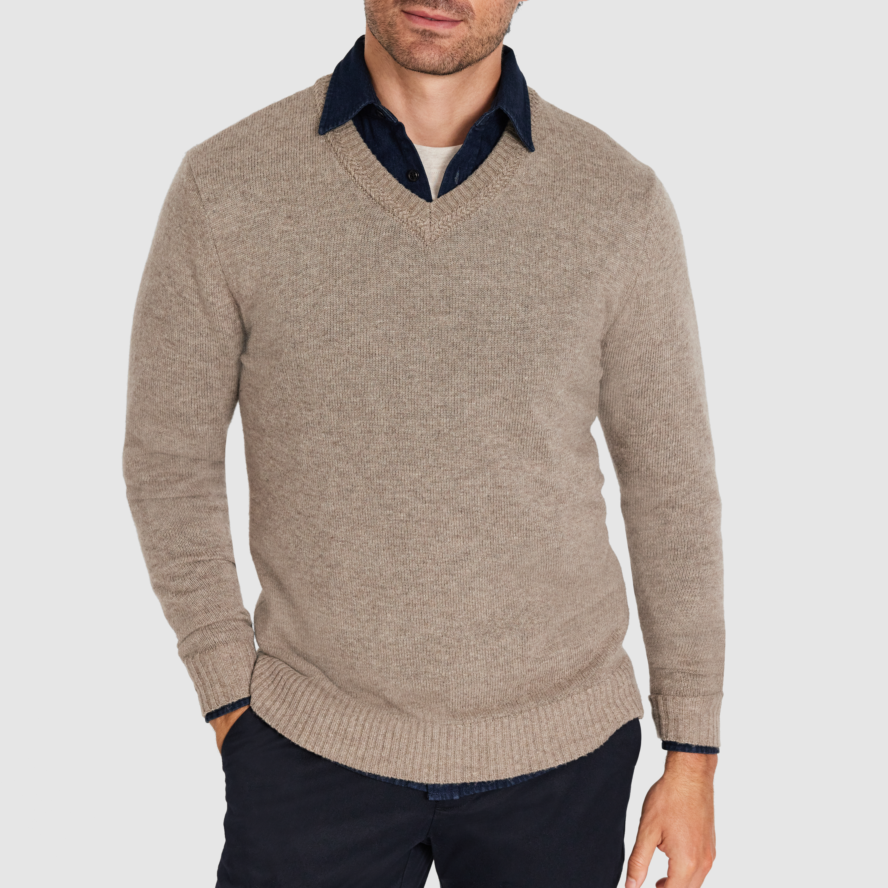 Mocha Orion Textured V Neck Knit