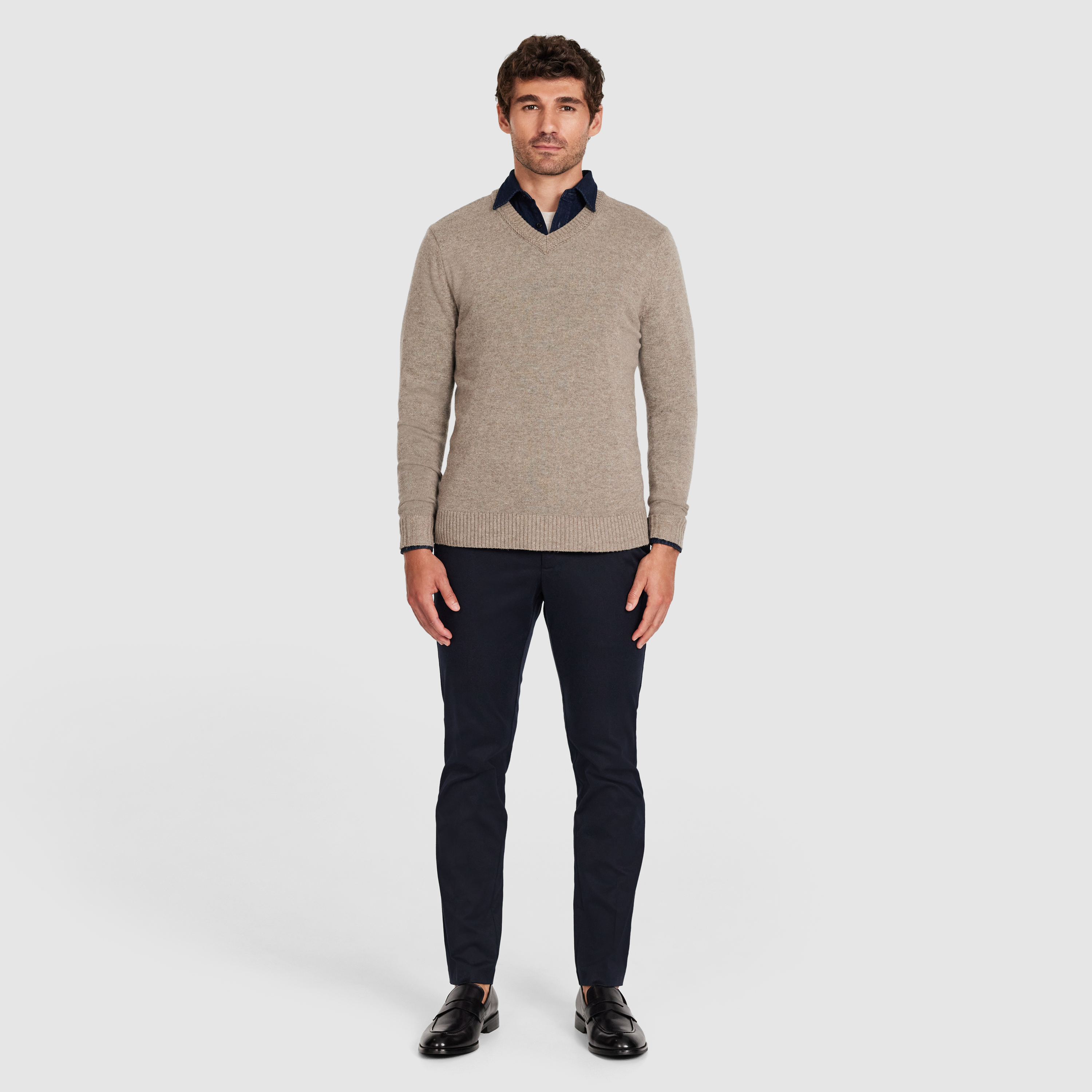Mocha Orion Textured V Neck Knit