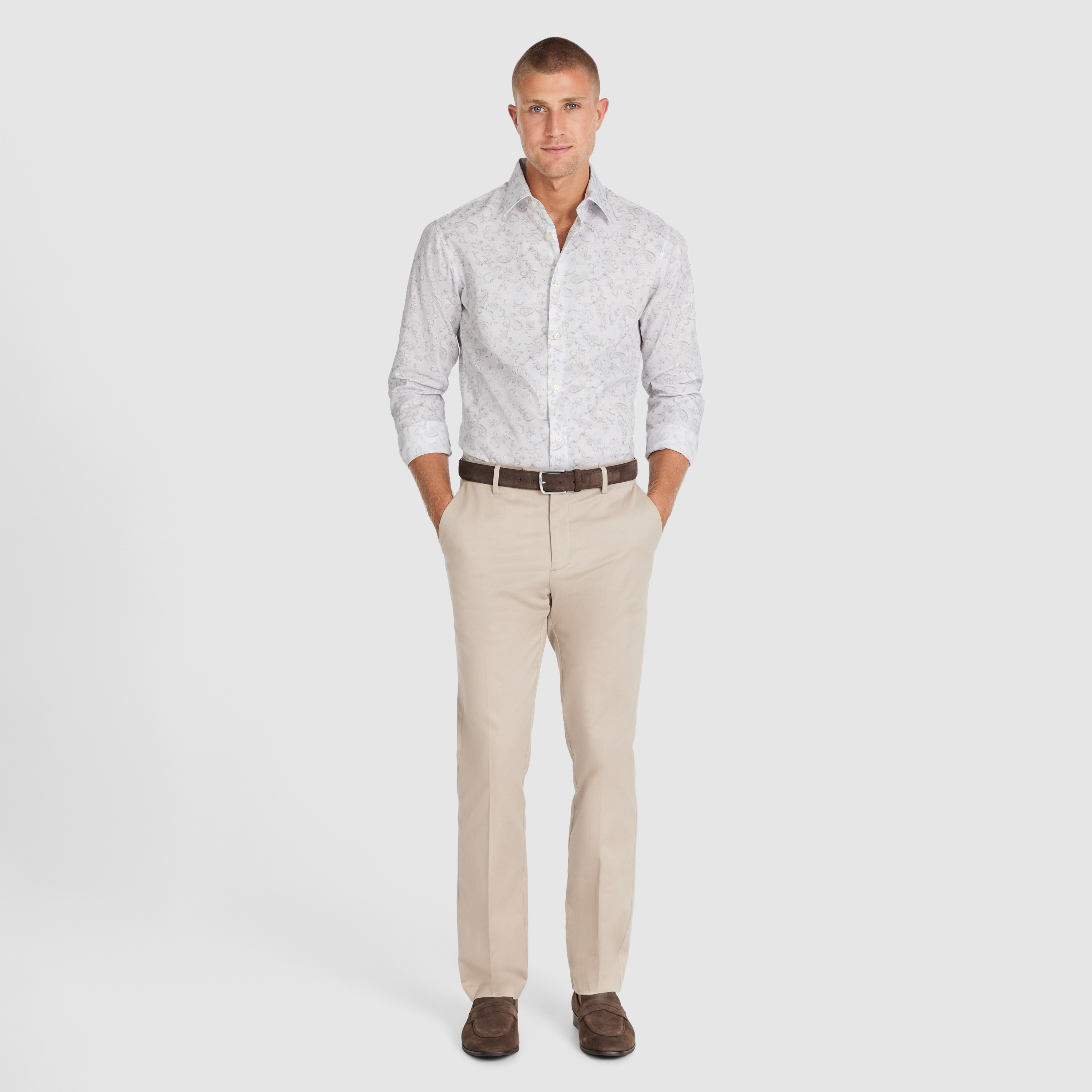 White Taj Slim Paisley Shirt