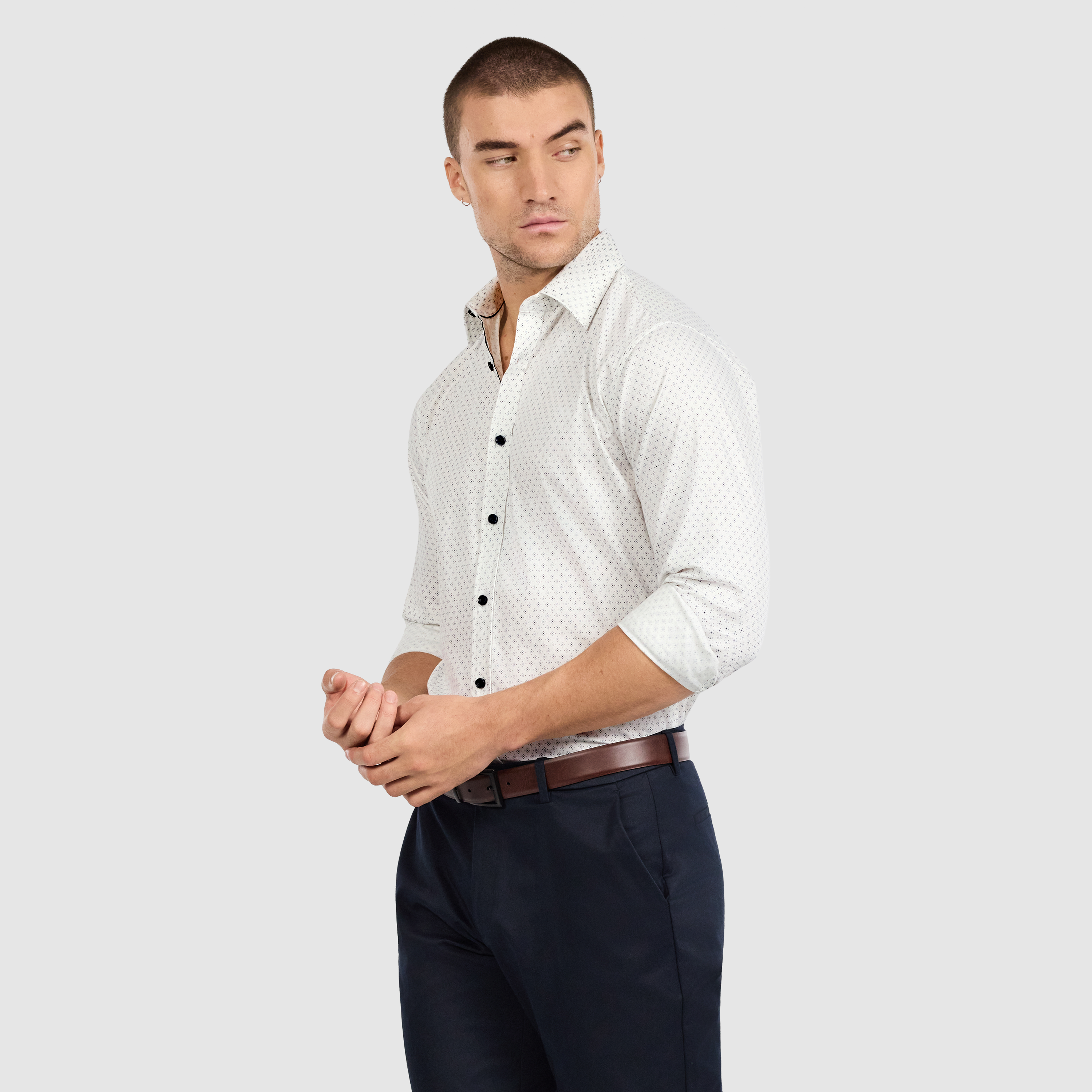 White Venice Slim Stretch Geo Shirt