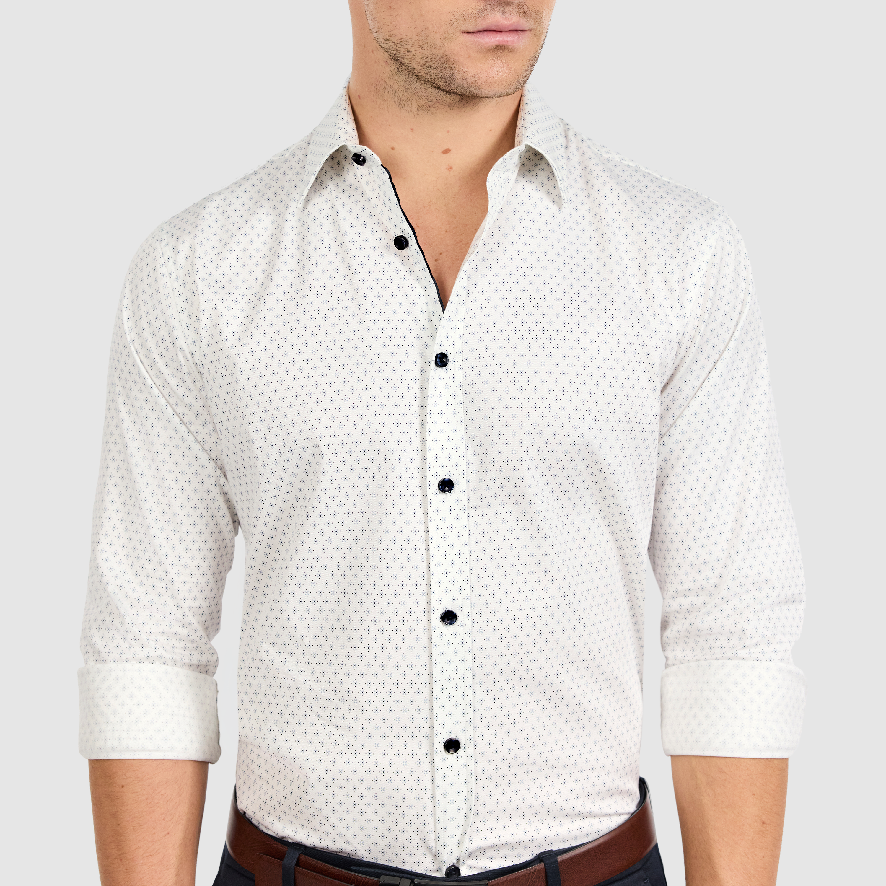 White Venice Slim Stretch Geo Shirt