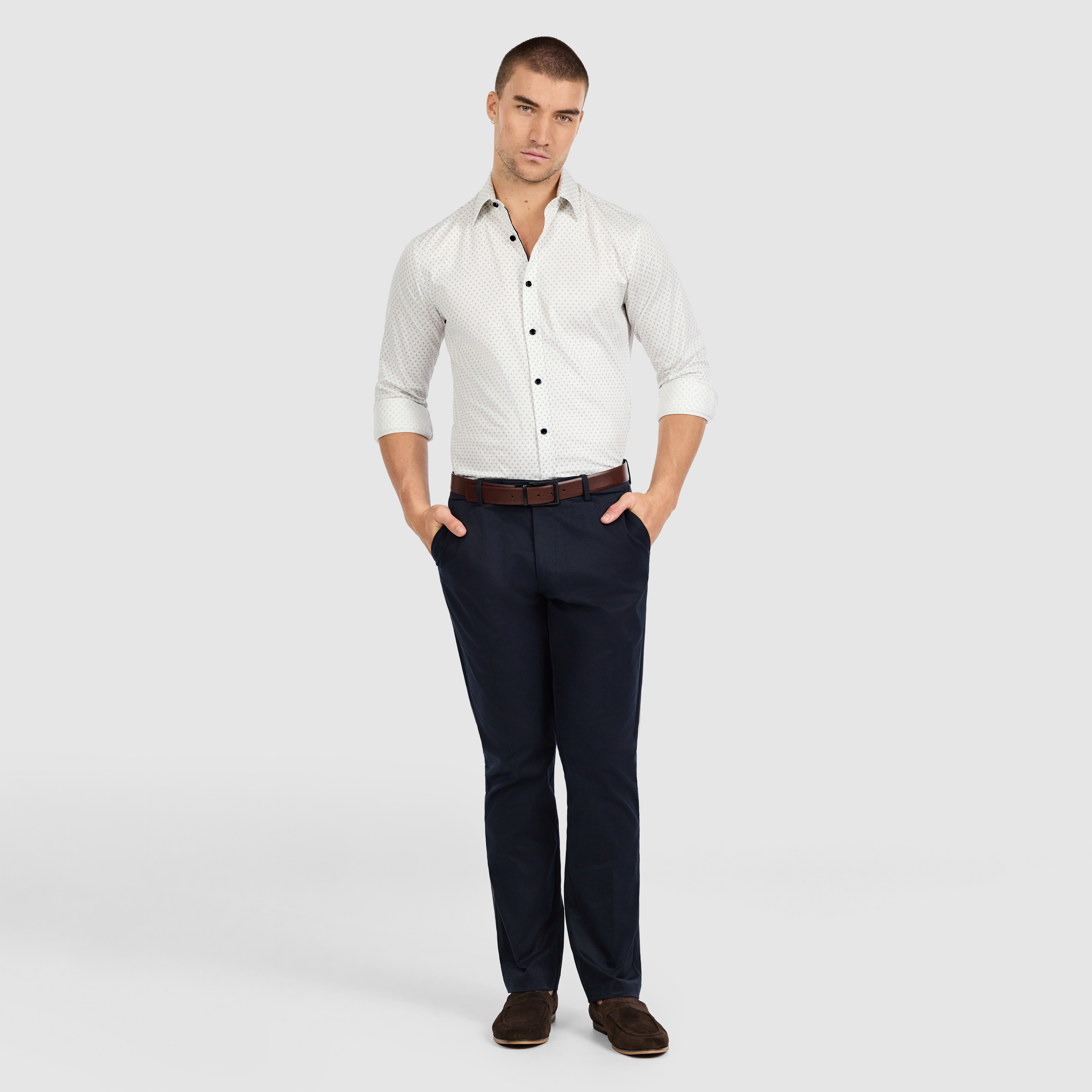 White Venice Slim Stretch Geo Shirt