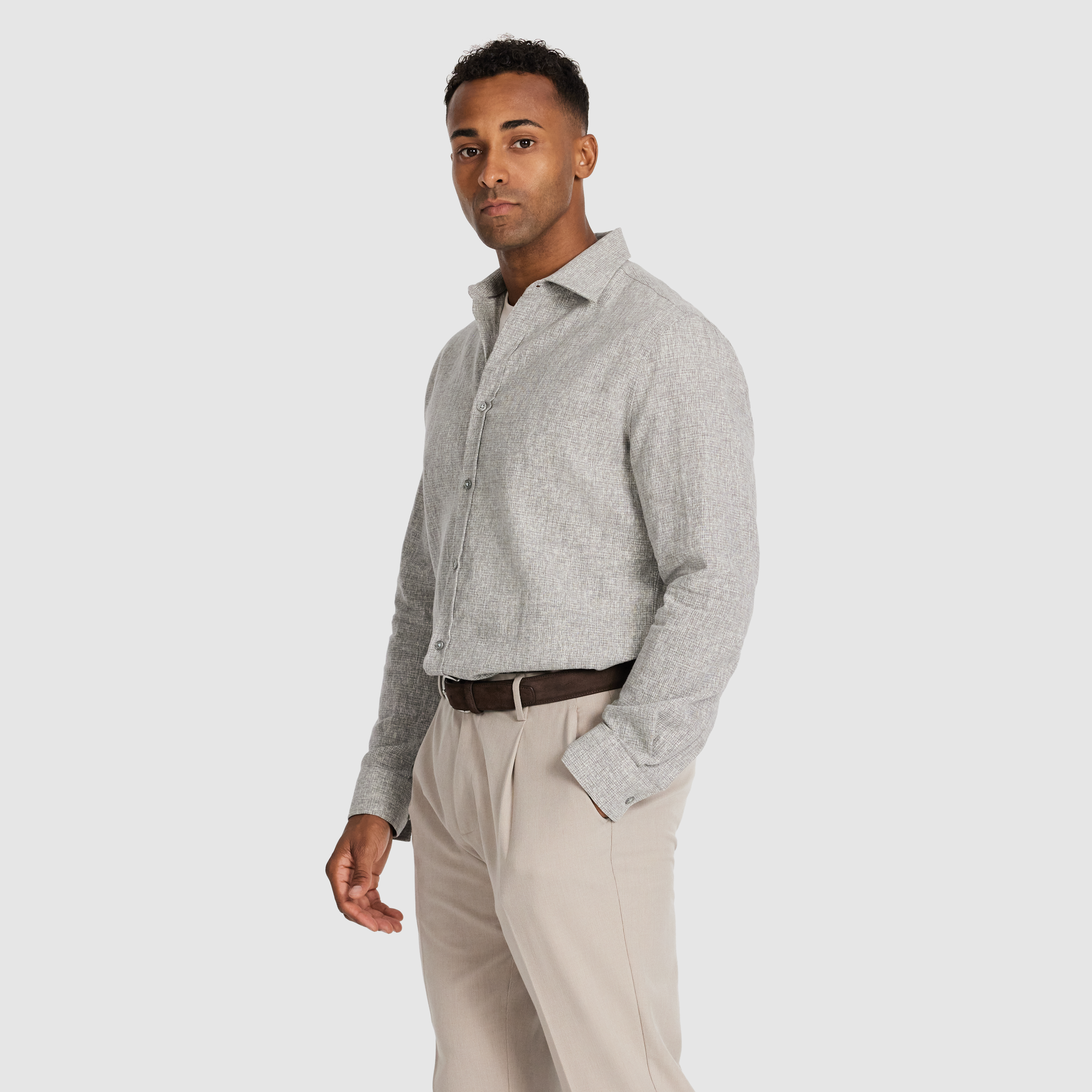 Latte Santigo Linen Textured Shirt