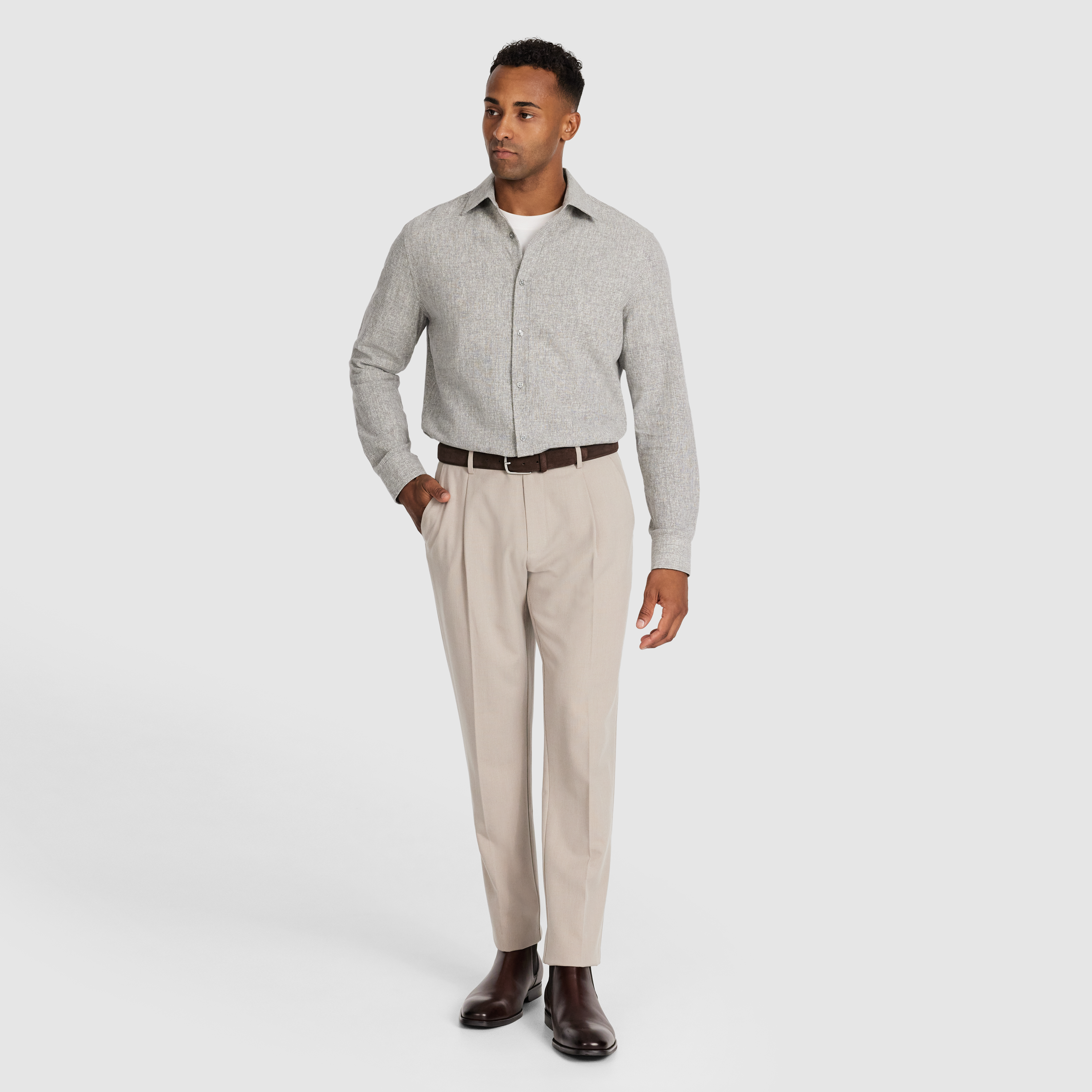 Latte Santigo Linen Textured Shirt