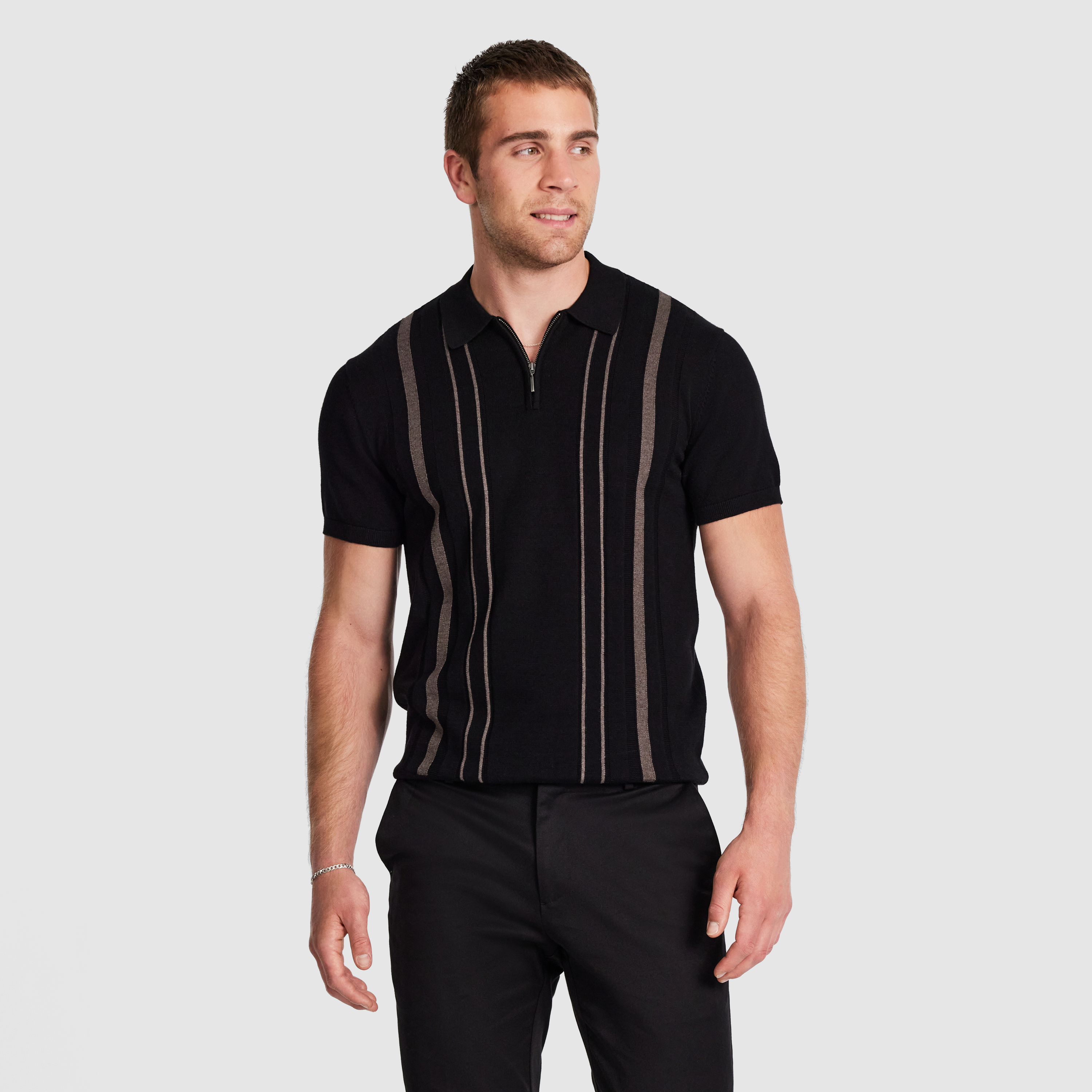 Luiz Stripe Zip Knit Polo