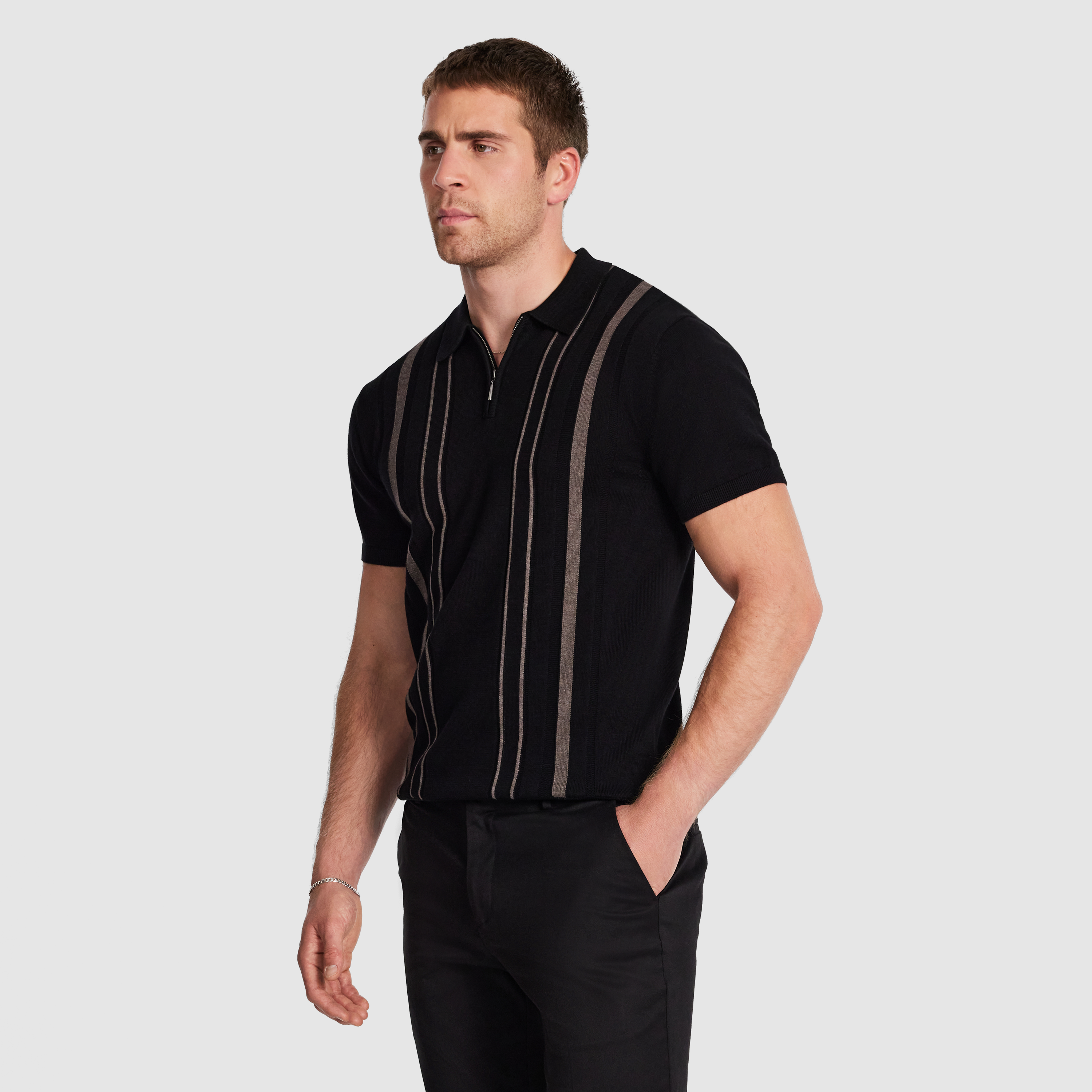 Luiz Stripe Zip Knit Polo