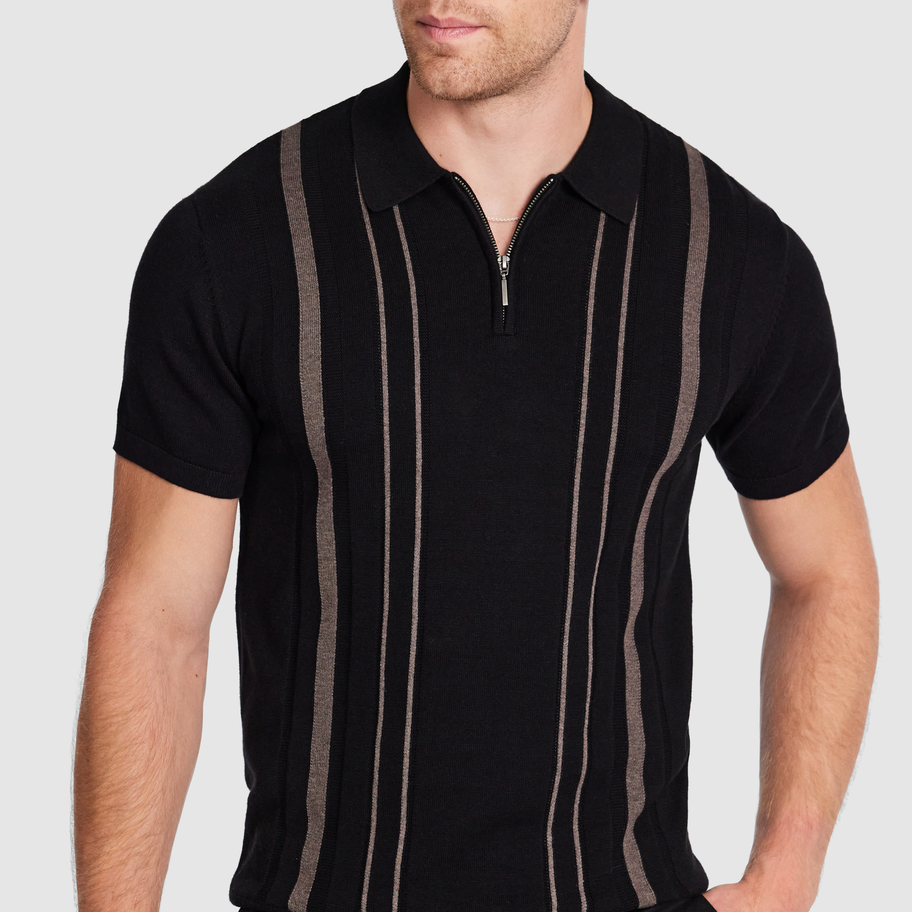 Luiz Stripe Zip Knit Polo
