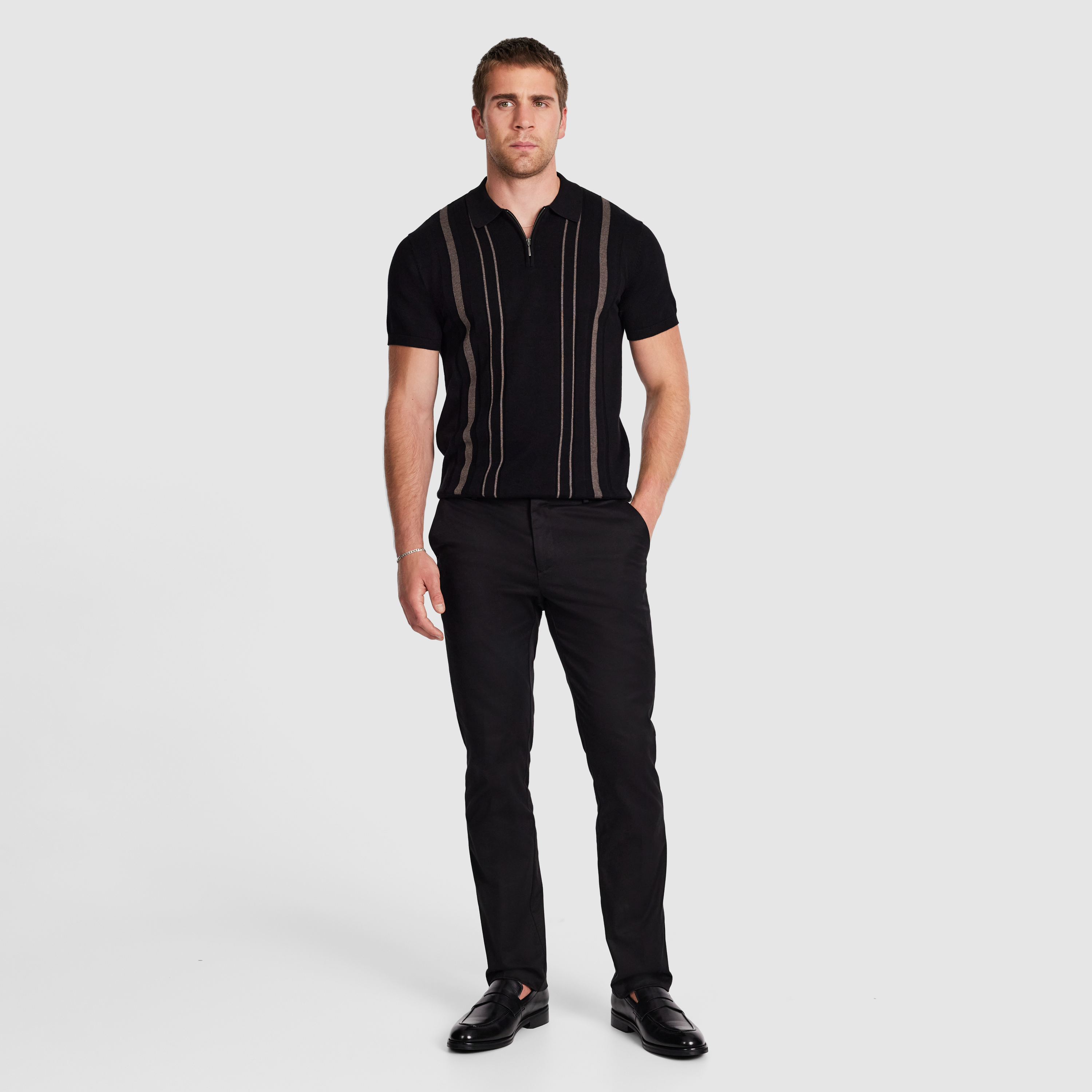 Luiz Stripe Zip Knit Polo