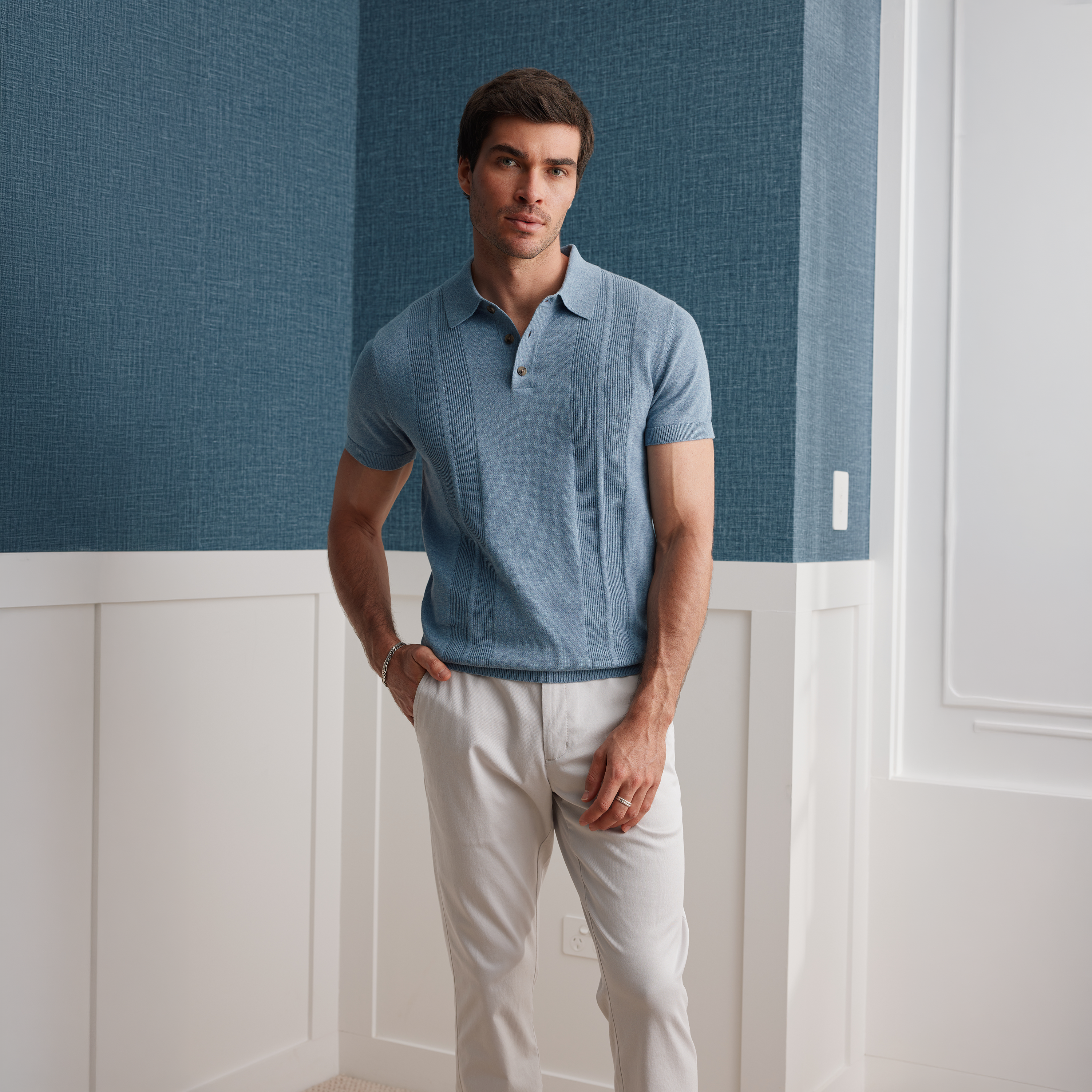 Mid Blue Karim Knit Polo