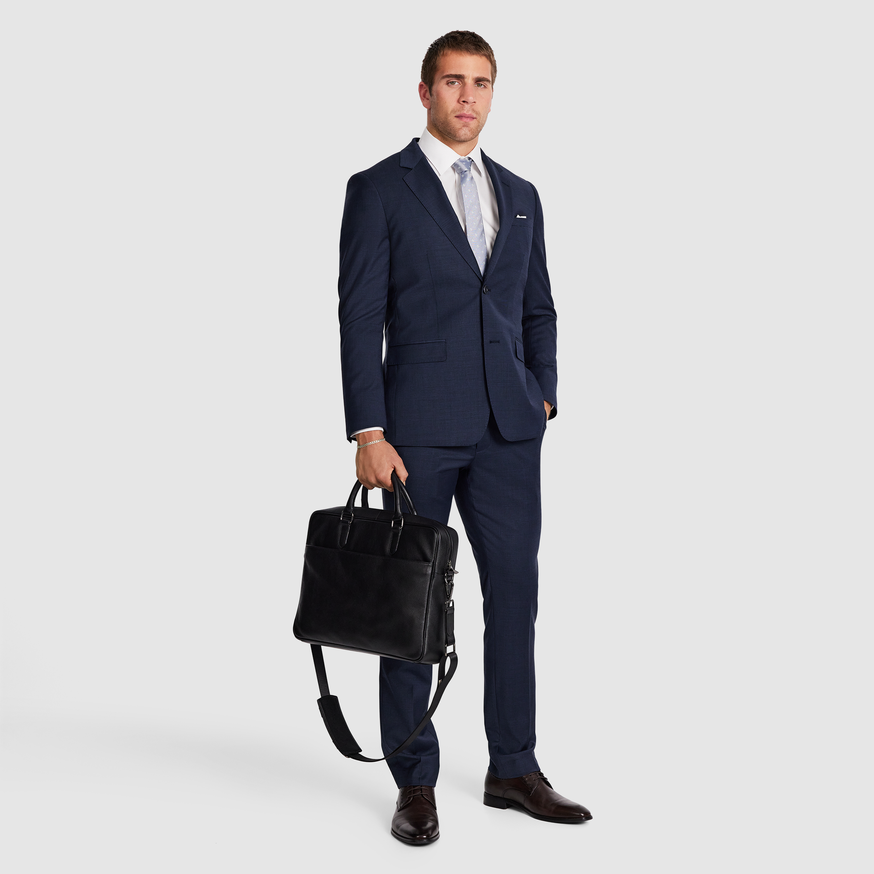 Navy Ty Slim Check Wool Suit Jkt