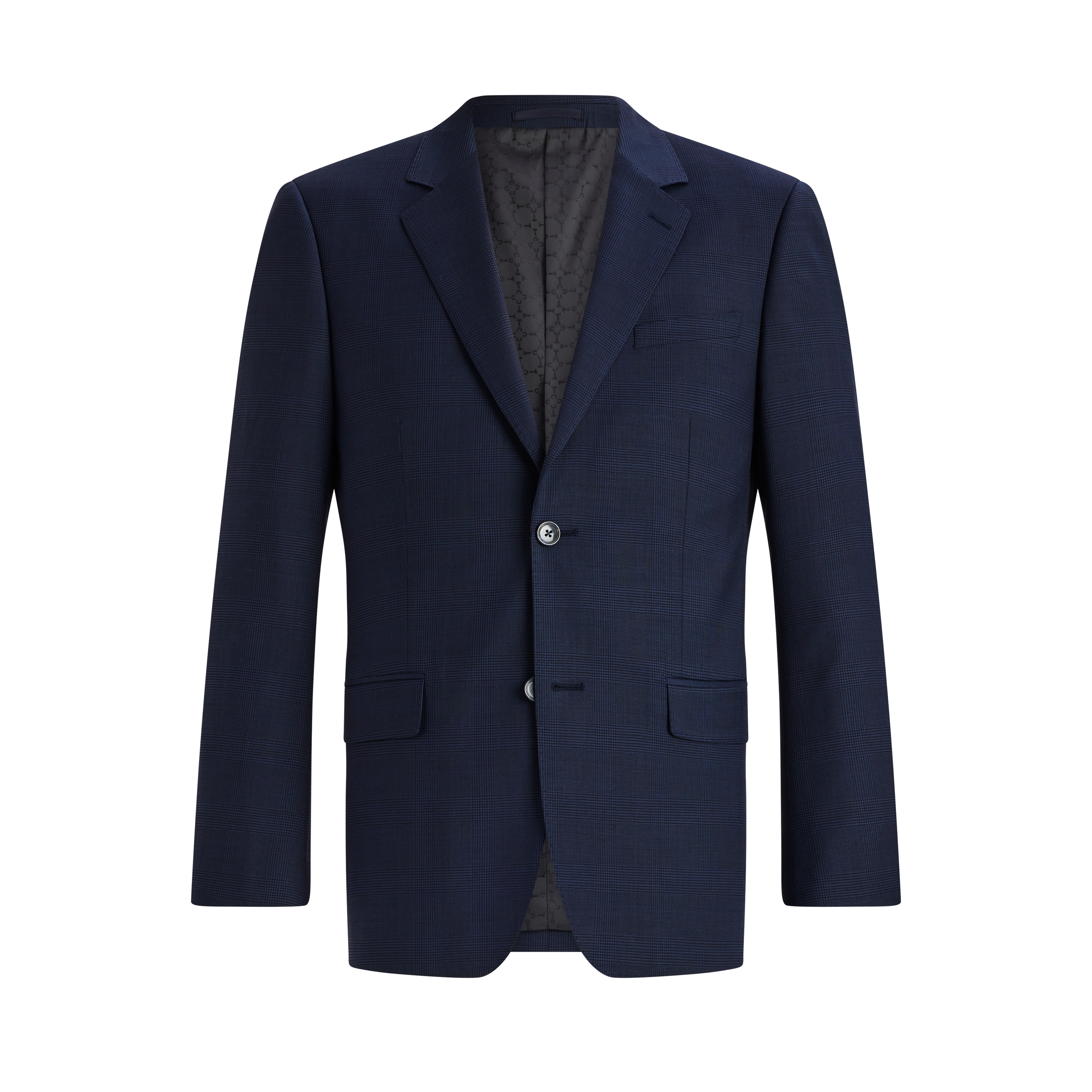 Navy Ty Slim Check Wool Suit Jkt
