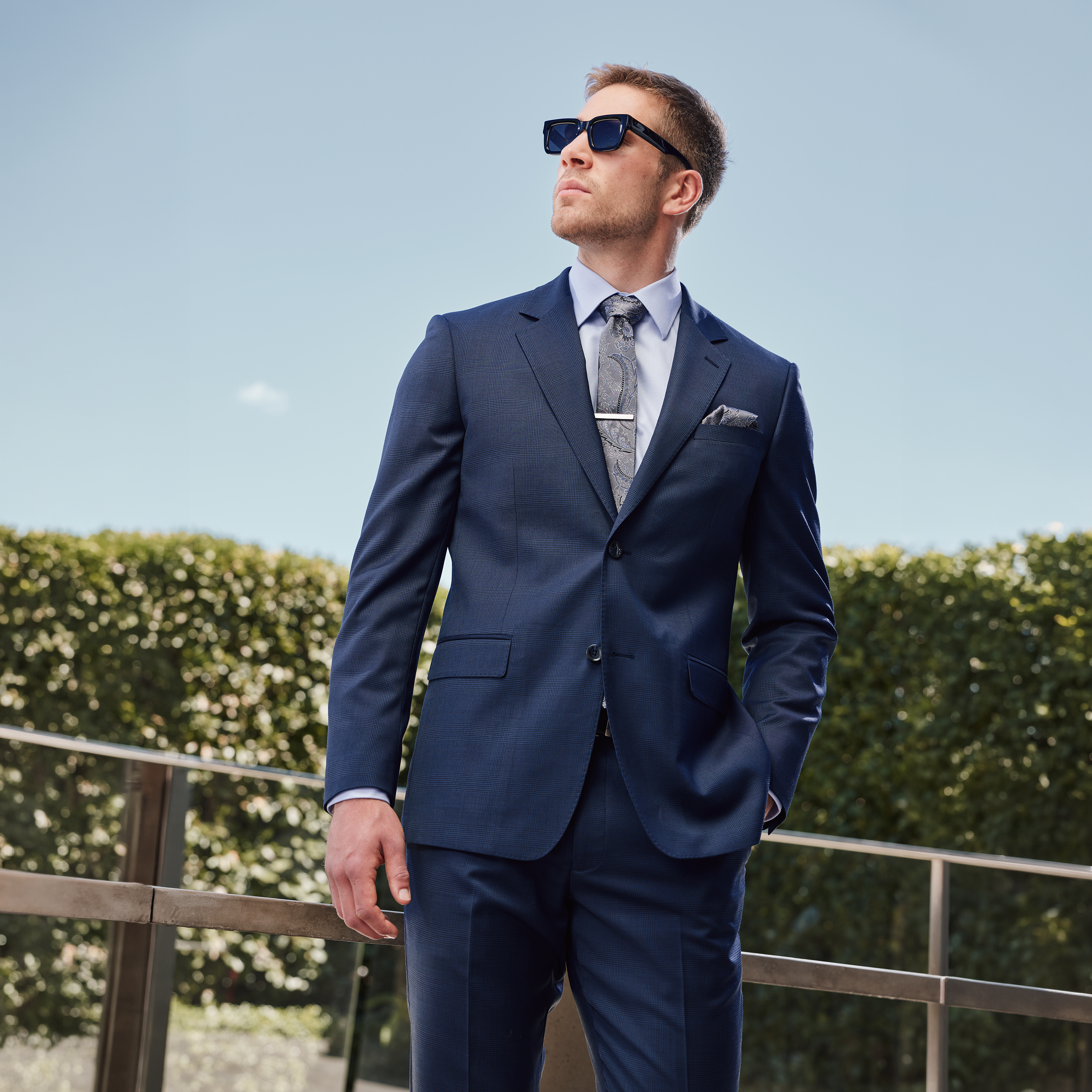 Navy Ty Slim Check Wool Suit Jkt