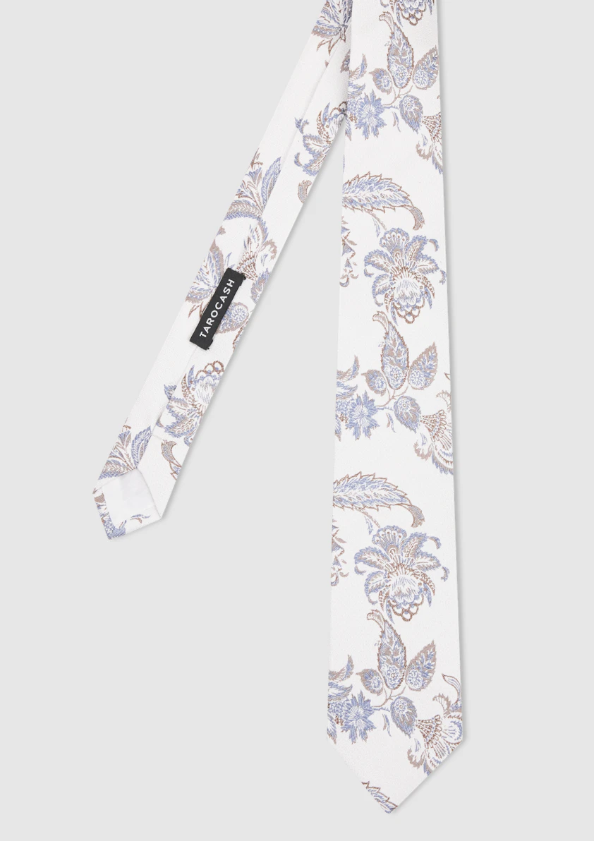 Silver Fiennes Floral Silk Tie