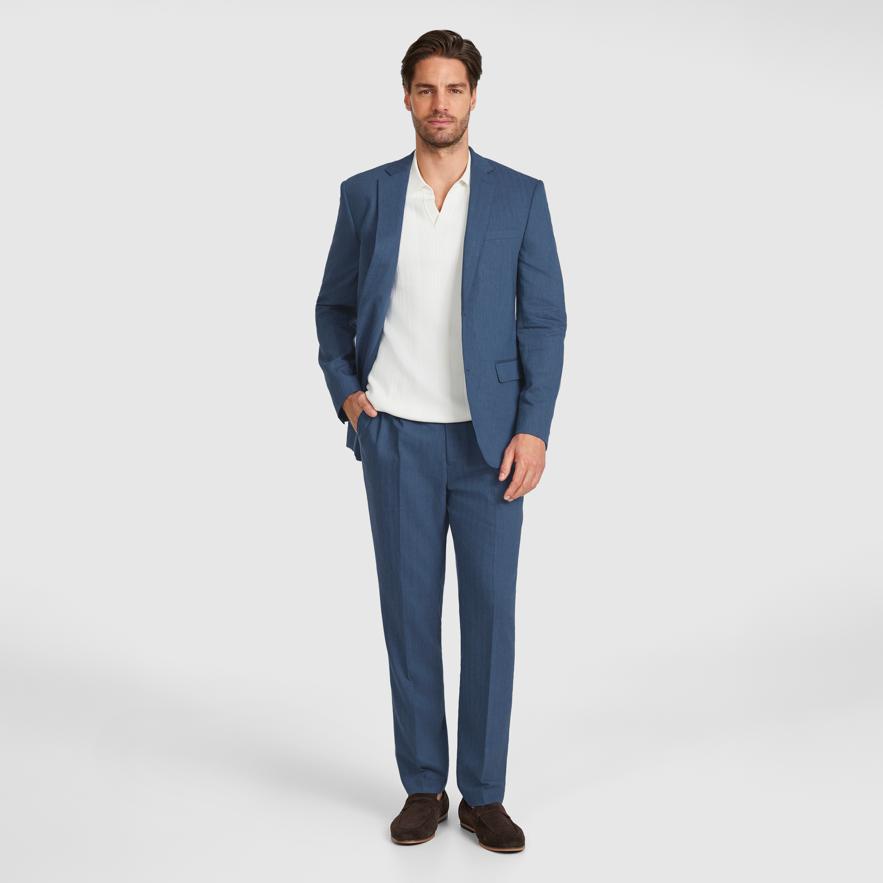 Mid Blue Palisade Stretch Linen Blend Suit