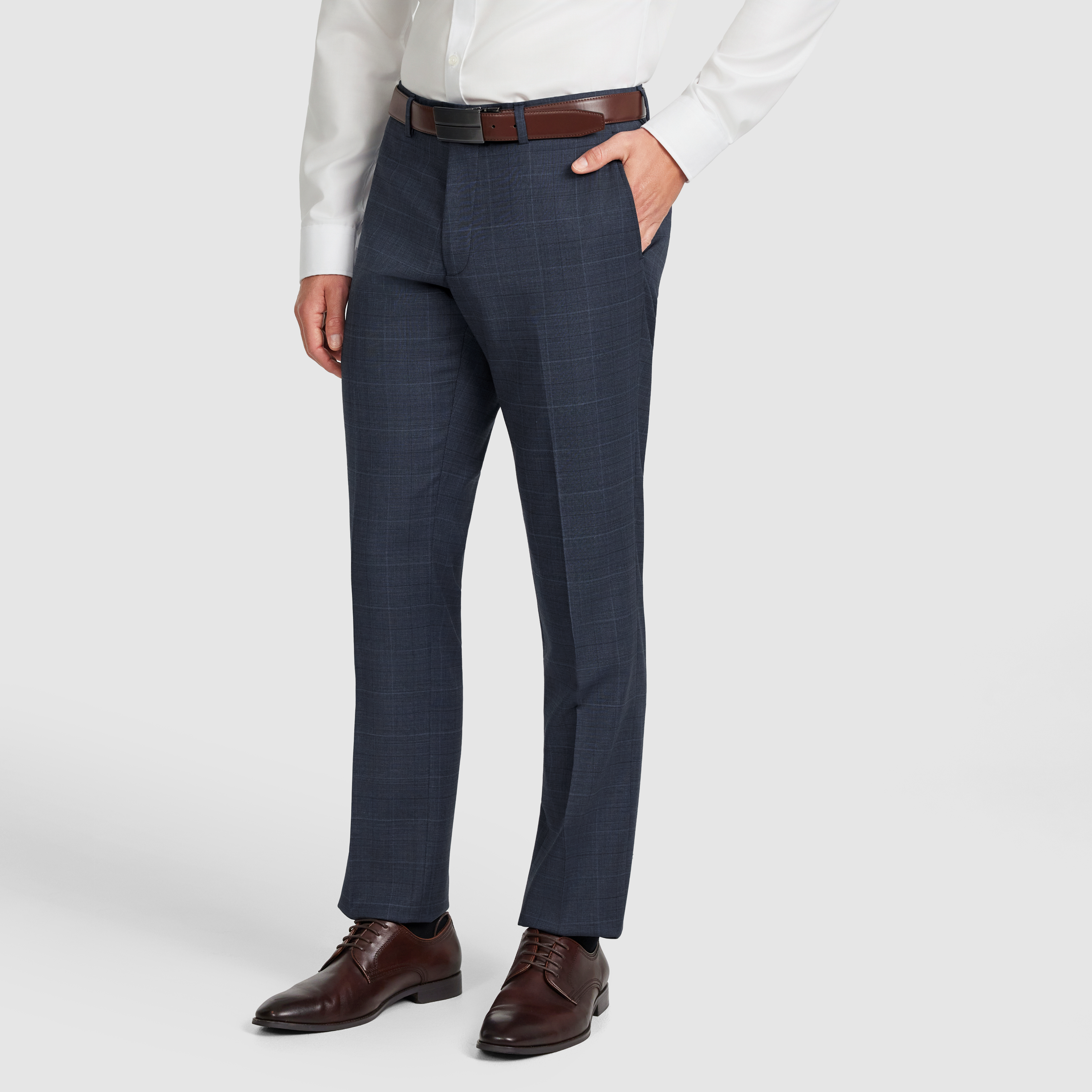 Mid Blue Lumen Check Wool Pant