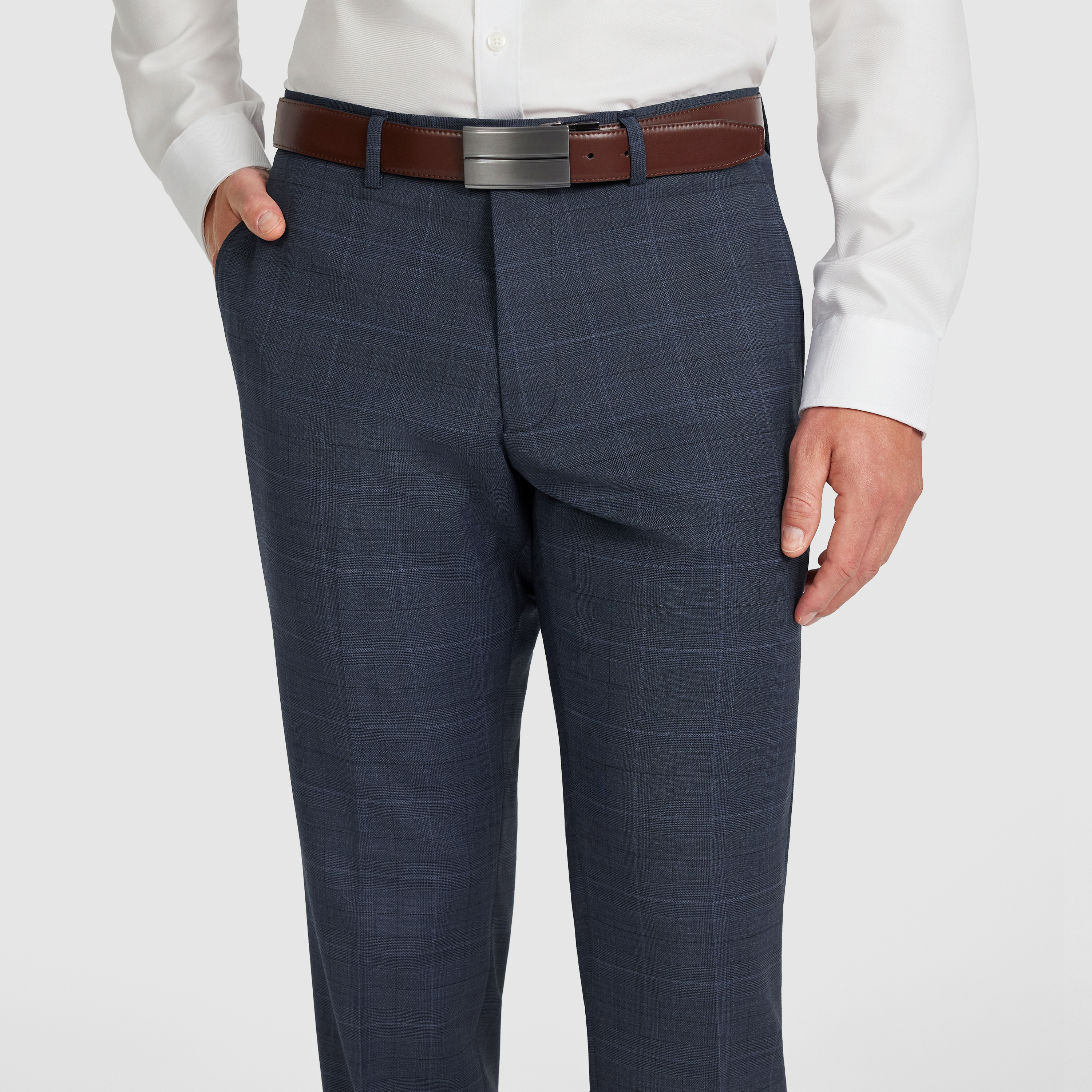 Mid Blue Lumen Check Wool Pant