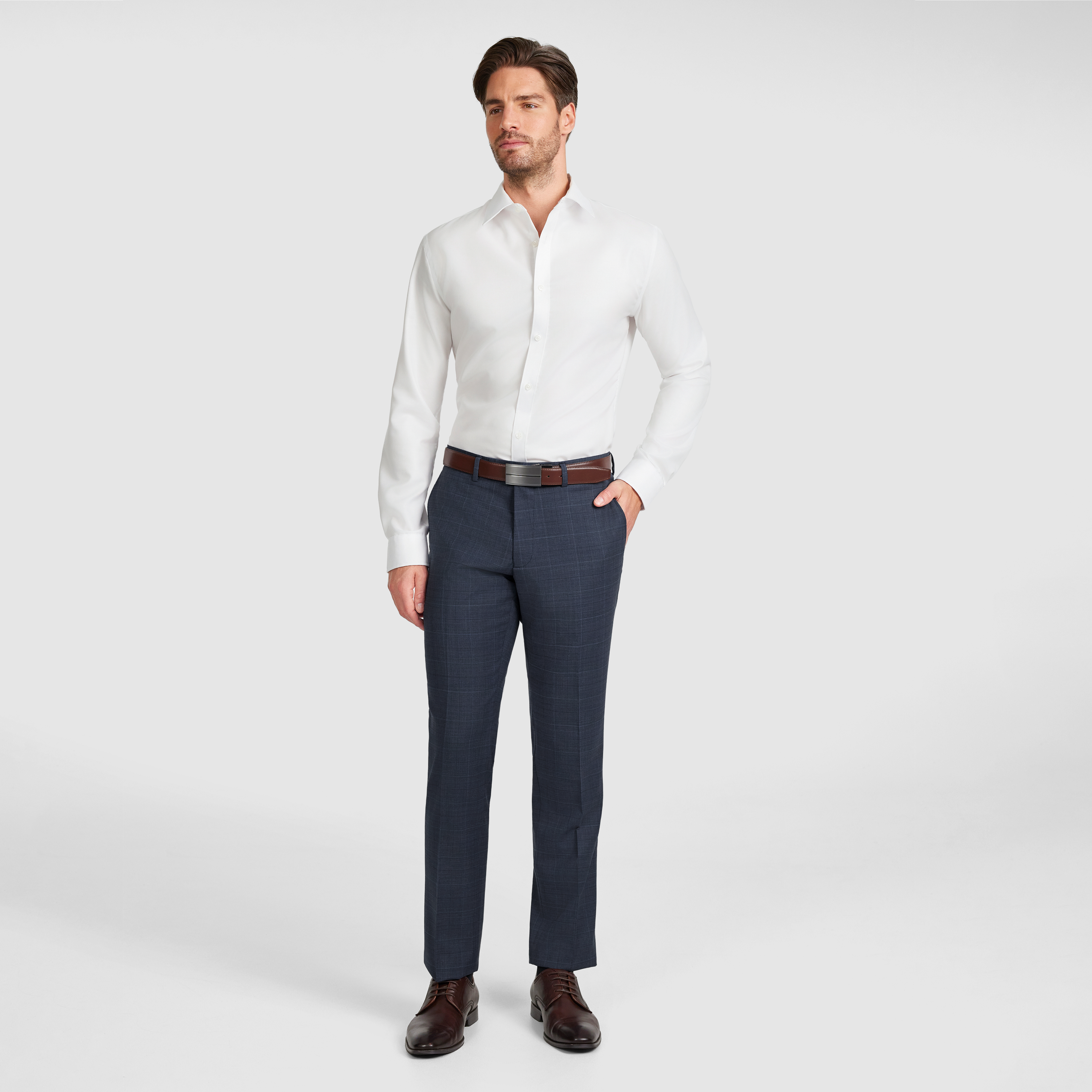 Mid Blue Lumen Check Wool Pant
